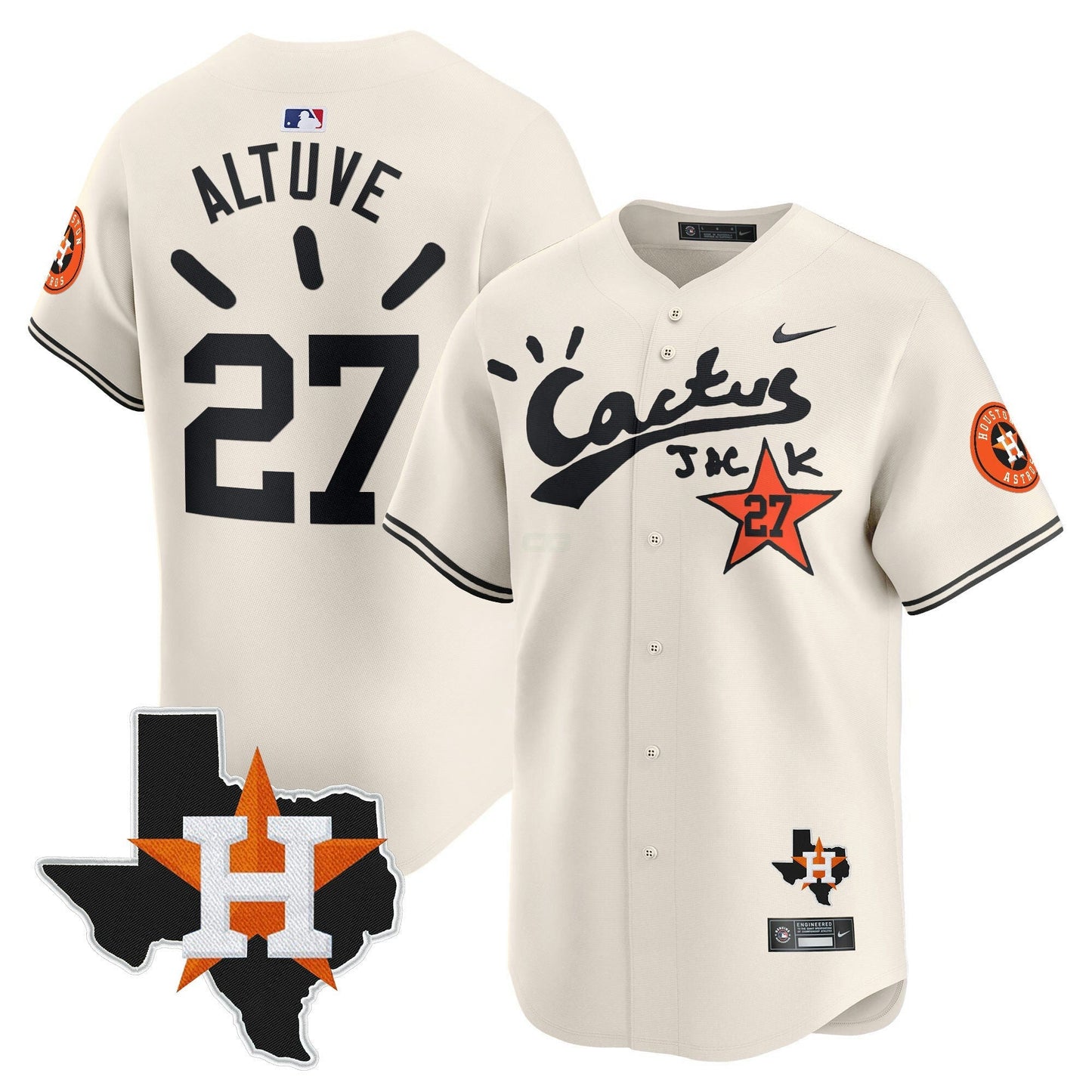 Camisa MLB Men’s Houston Cactus Jack Patch Vapor Premier Limited Jersey V10 – Stitched