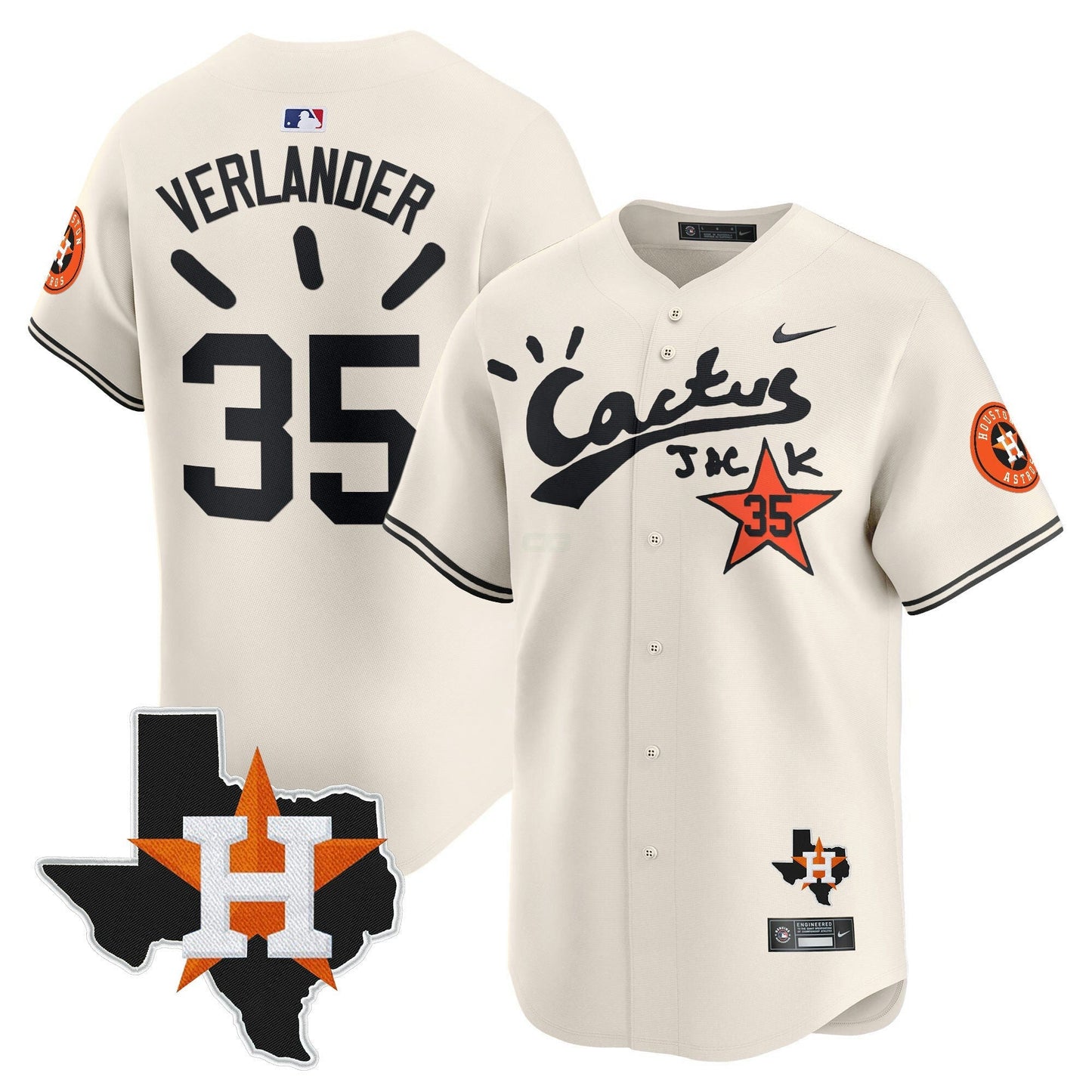 Camisa MLB Men’s Houston Cactus Jack Patch Vapor Premier Limited Jersey V10 – Stitched