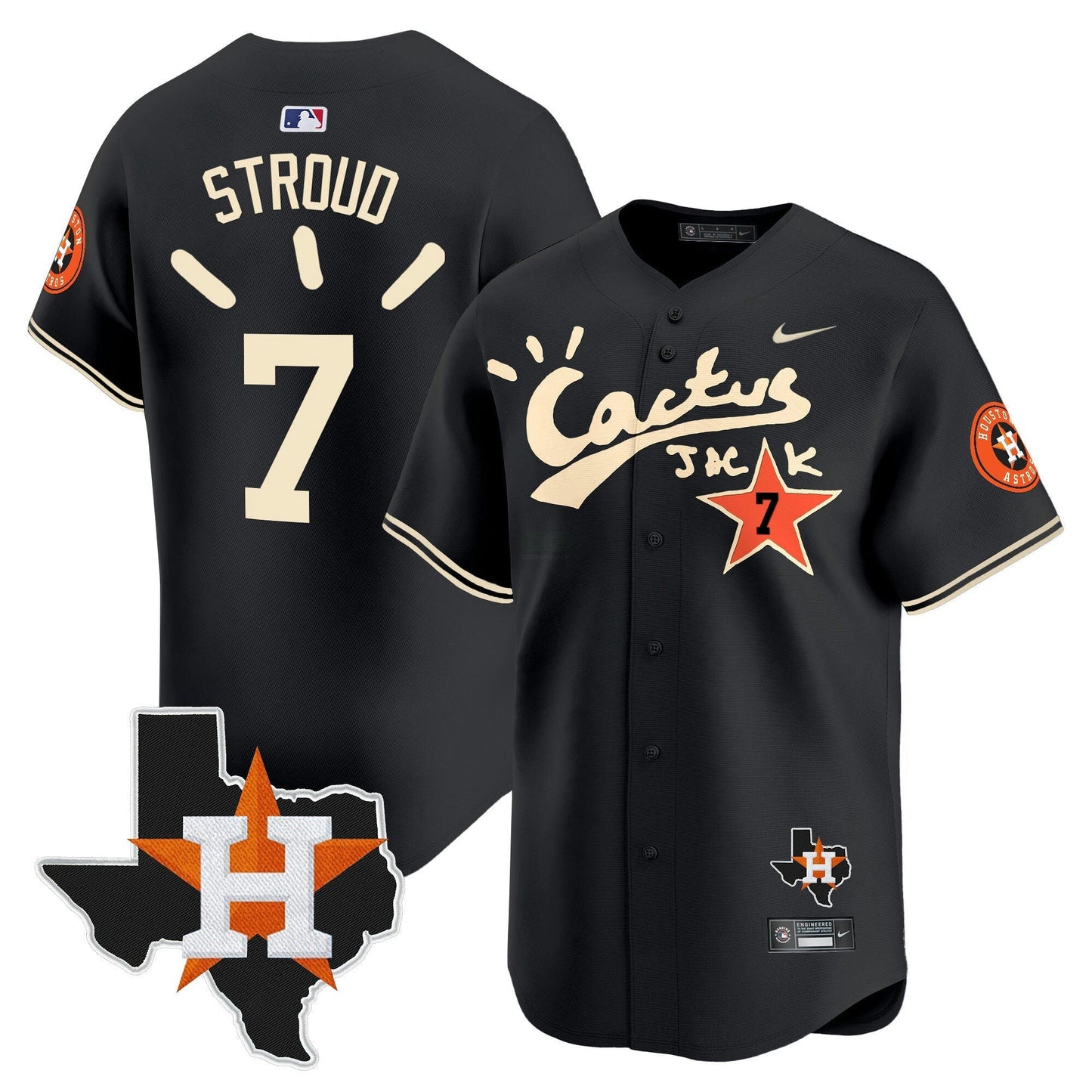 Camisa MLB Men’s Houston Cactus Jack Patch Vapor Premier Limited Jersey V10 – Stitched