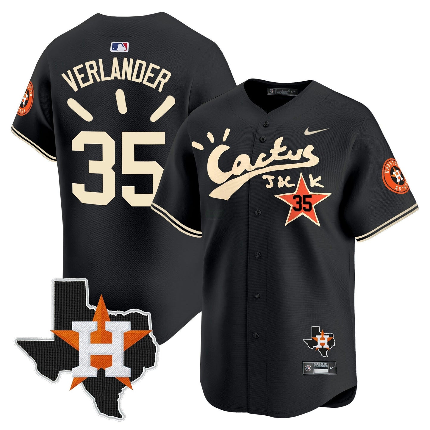 Camisa MLB Men’s Houston Cactus Jack Patch Vapor Premier Limited Jersey V10 – Stitched