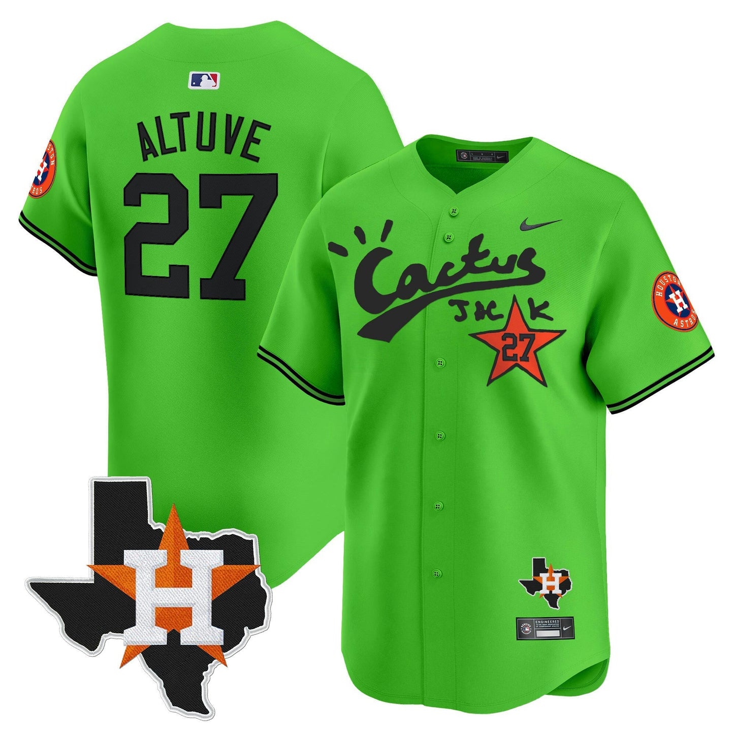 Camisa MLB Men’s Houston Cactus Jack Patch Vapor Premier Limited Jersey V11 – Stitched