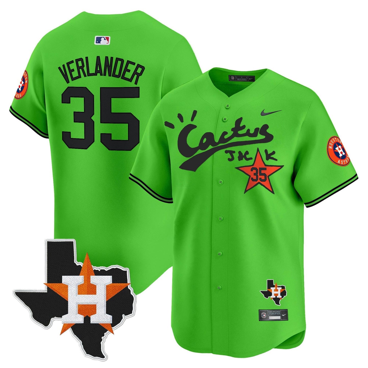 Camisa MLB Men’s Houston Cactus Jack Patch Vapor Premier Limited Jersey V11 – Stitched