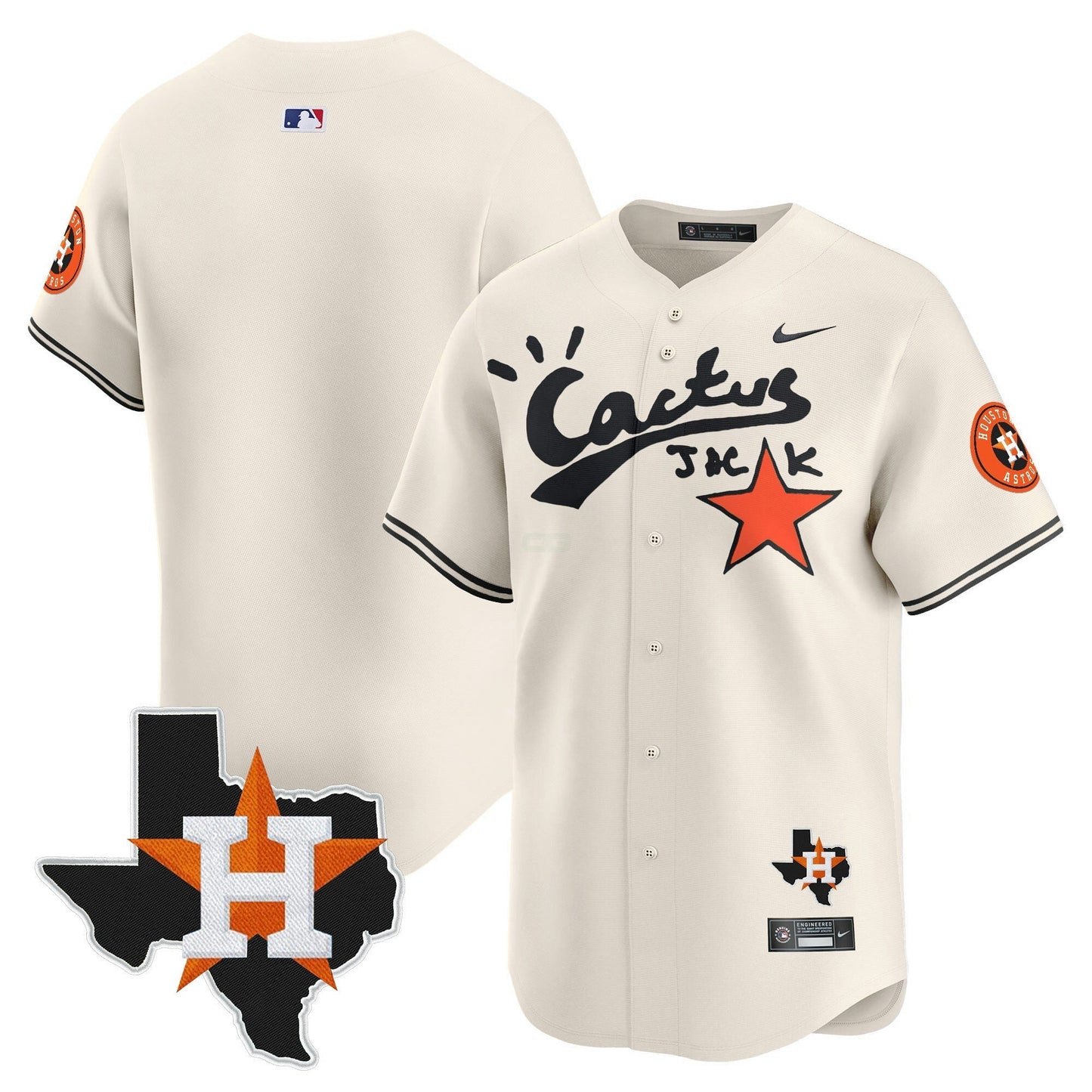 Camisa MLB Men’s Houston Cactus Jack Patch Vapor Premier Limited Jersey V11 – Stitched