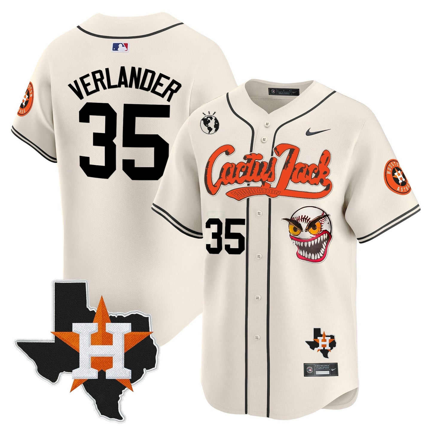 Camisa MLB Men’s Houston Cactus Jack Patch Vapor Premier Limited Jersey V12