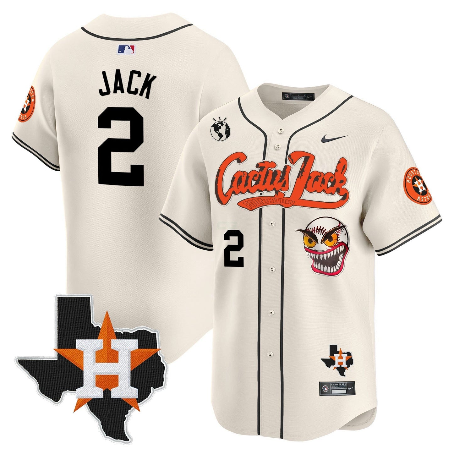Camisa MLB Men’s Houston Cactus Jack Patch Vapor Premier Limited Jersey V12