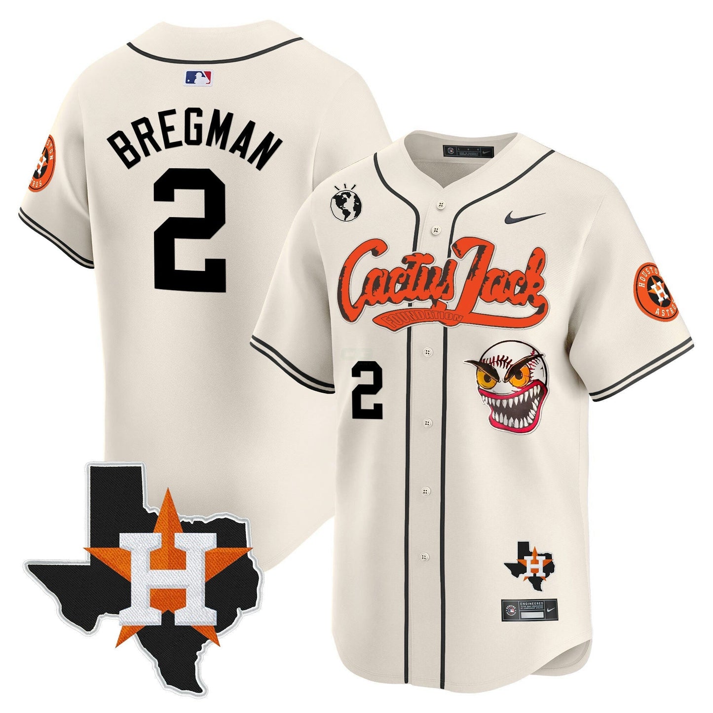 Camisa MLB Men’s Houston Cactus Jack Patch Vapor Premier Limited Jersey V12