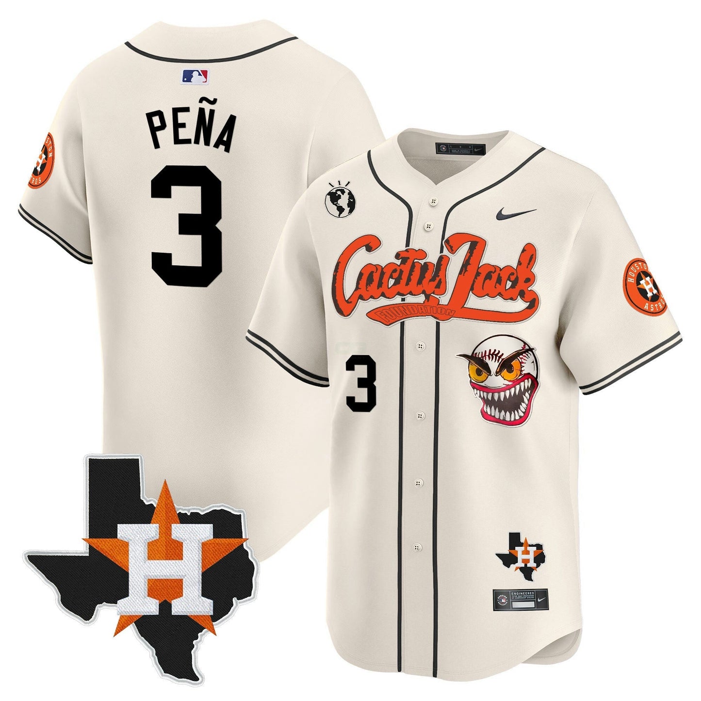 Camisa MLB Men’s Houston Cactus Jack Patch Vapor Premier Limited Jersey V12