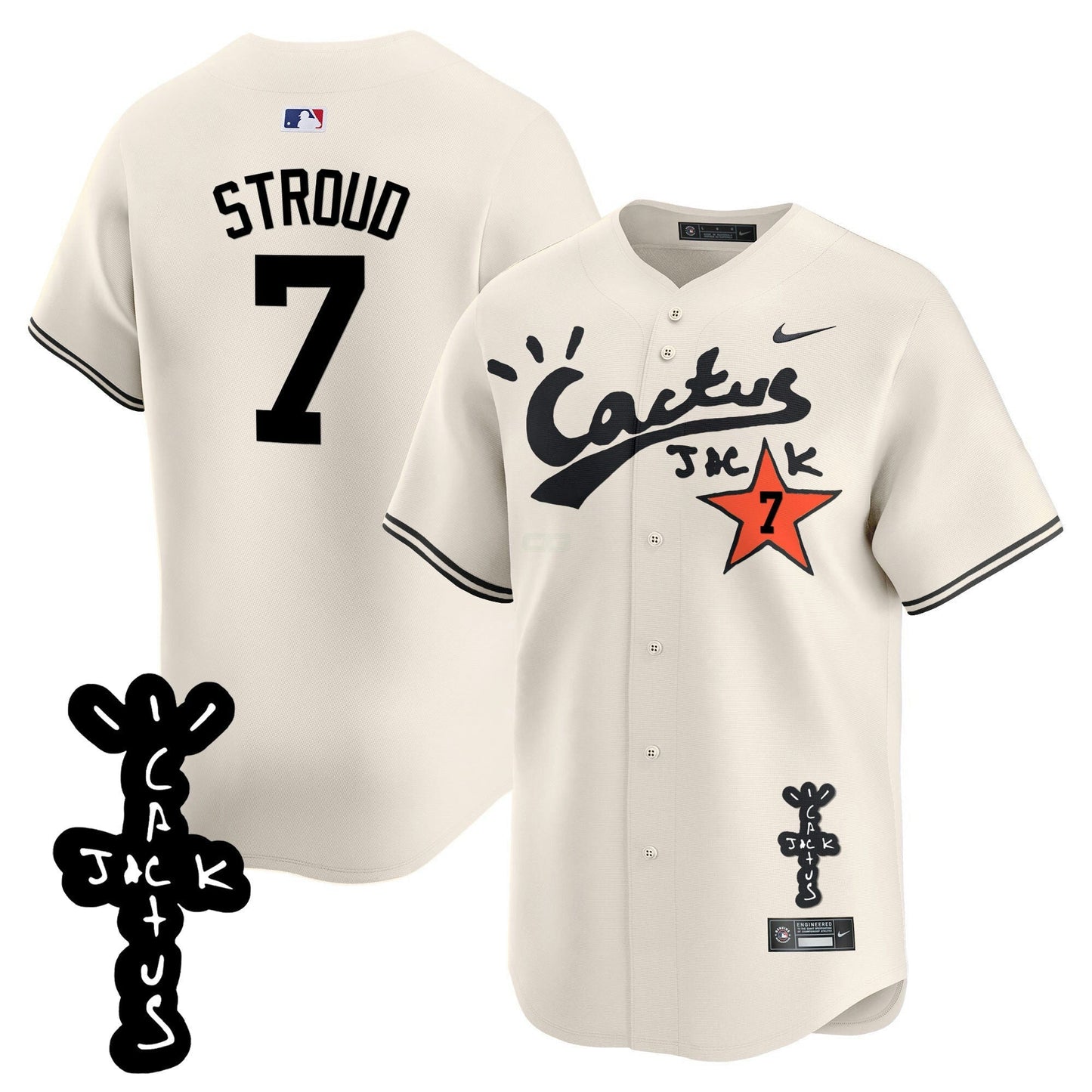 Camisa MLB Men’s Houston Cactus Jack Patch Vapor Premier Limited Jersey V2 – Stitched