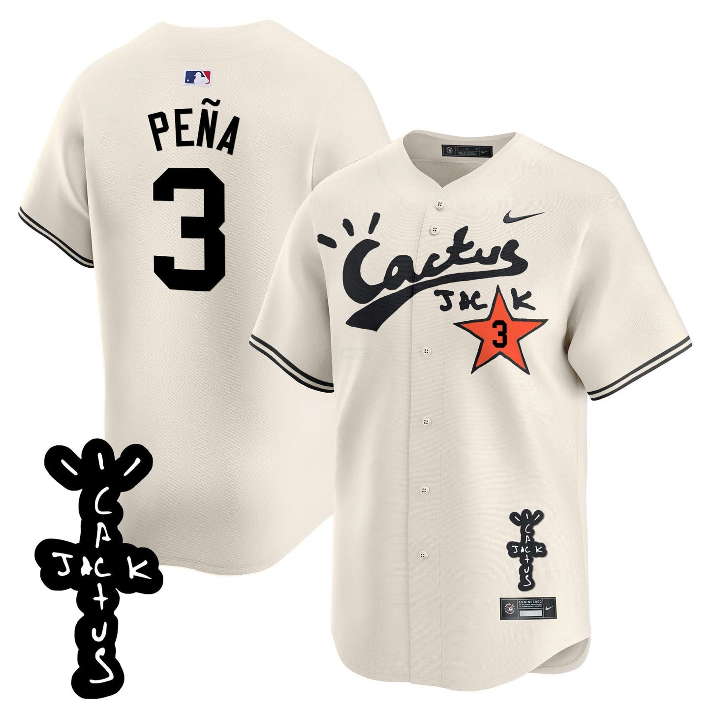 Camisa MLB Men’s Houston Cactus Jack Patch Vapor Premier Limited Jersey V2 – Stitched