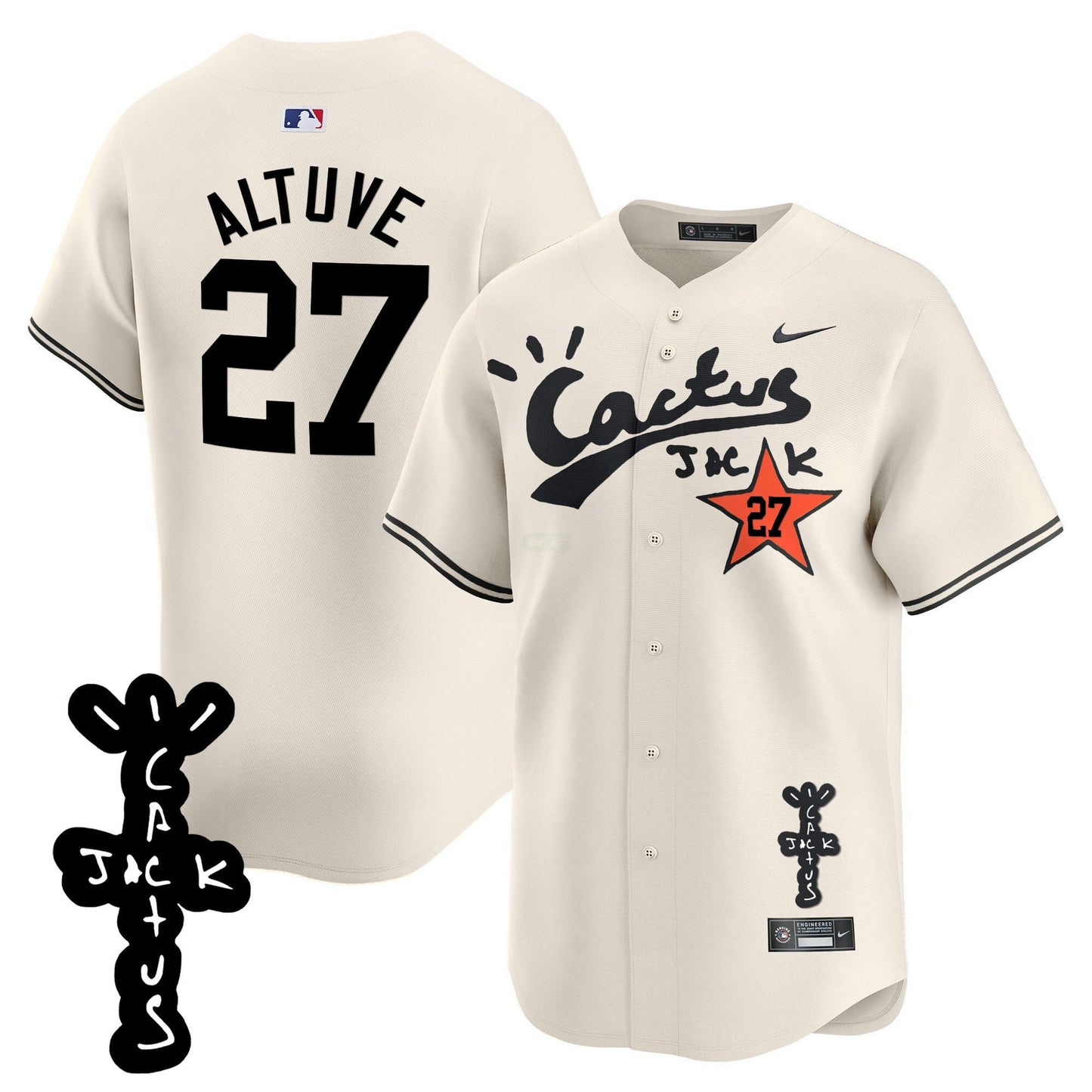 Camisa MLB Men’s Houston Cactus Jack Patch Vapor Premier Limited Jersey V2 – Stitched