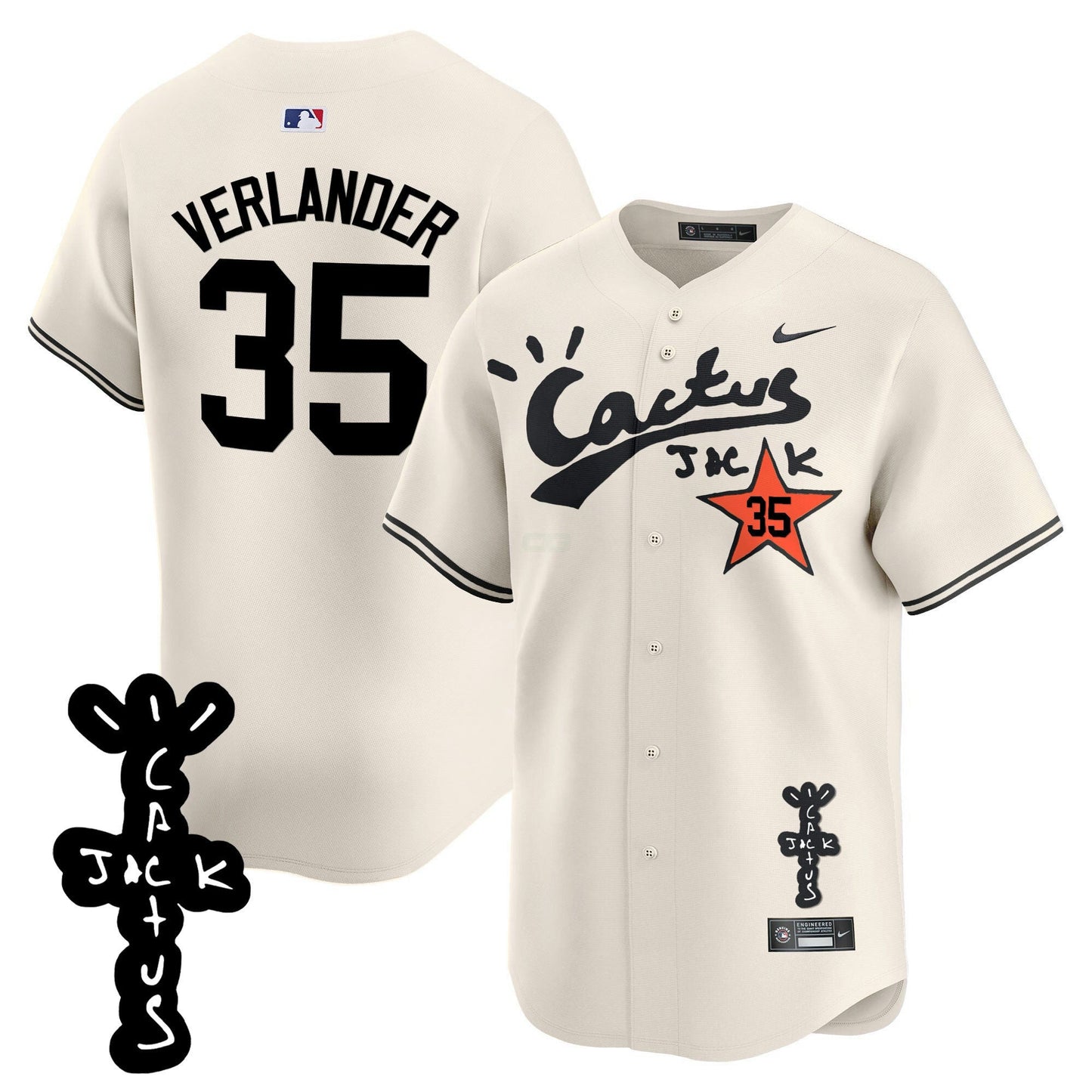 Camisa MLB Men’s Houston Cactus Jack Patch Vapor Premier Limited Jersey V2 – Stitched