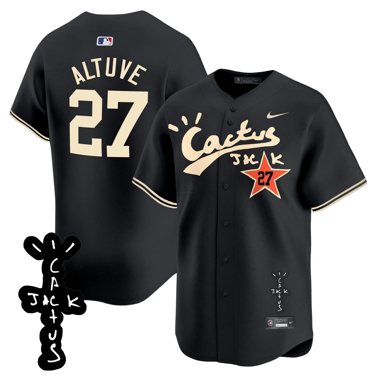 Camisa MLB Men’s Houston Cactus Jack Patch Vapor Premier Limited Jersey V2 – Stitched
