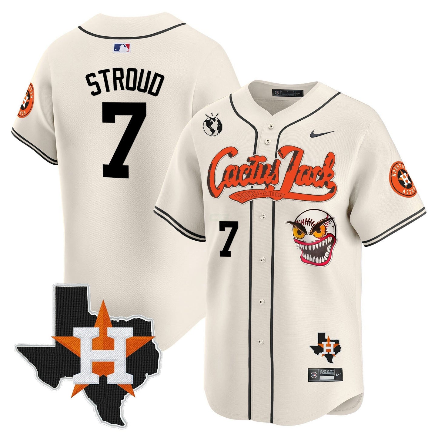 Camisa MLB Men’s Houston Cactus Jack Patch Vapor Premier Limited Jersey V6 – Stitched