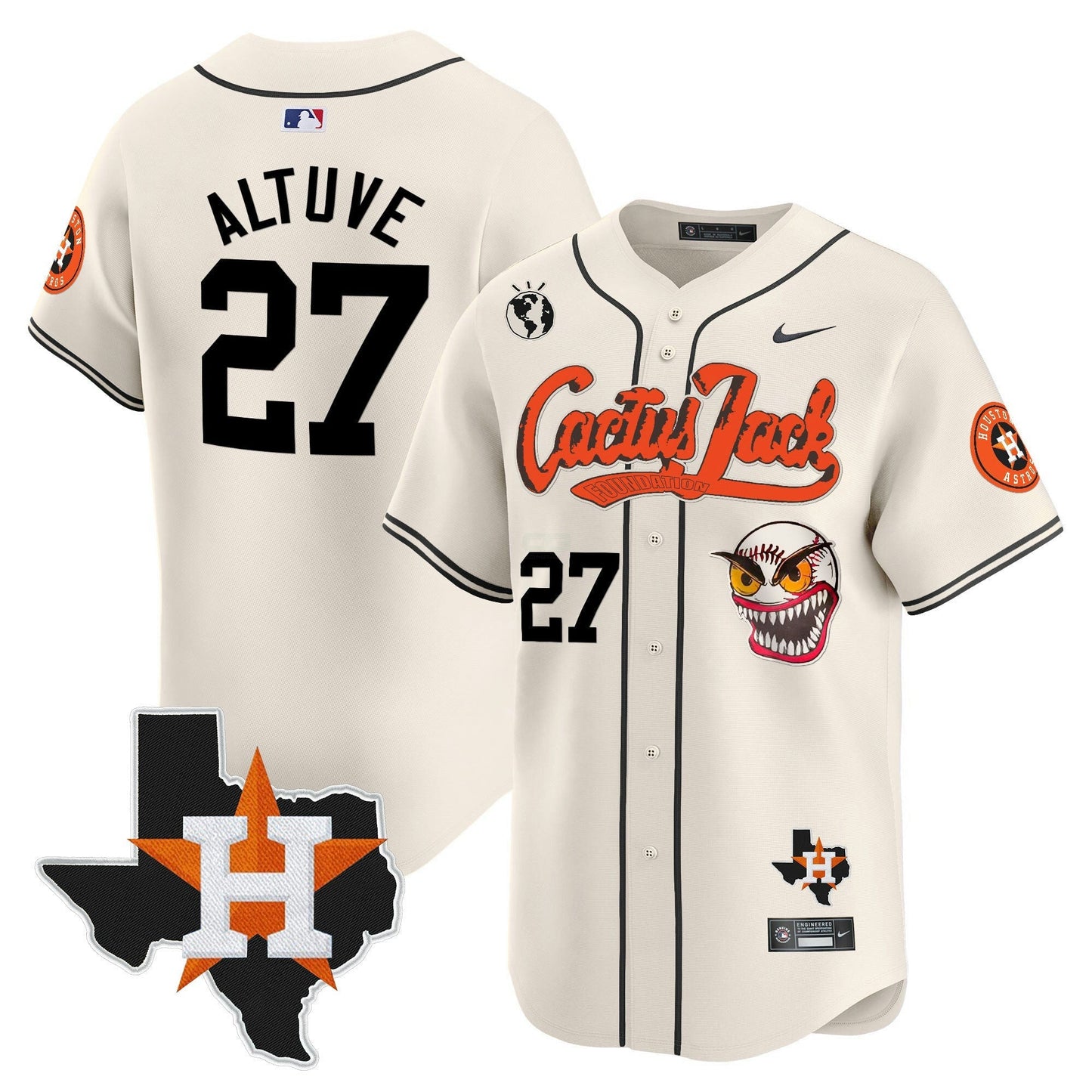 Camisa MLB Men’s Houston Cactus Jack Patch Vapor Premier Limited Jersey V6 – Stitched