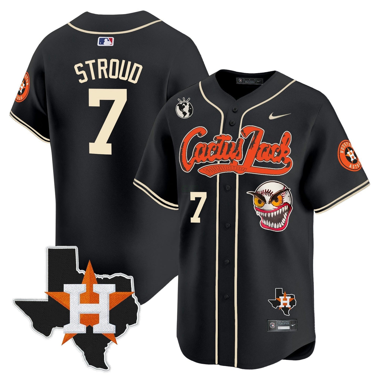 Camisa MLB Men’s Houston Cactus Jack Patch Vapor Premier Limited Jersey V6 – Stitched