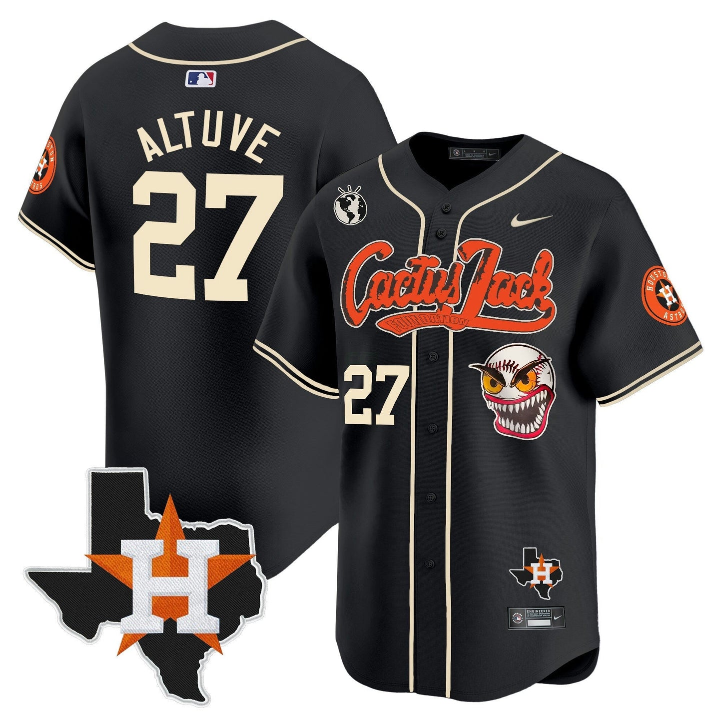 Camisa MLB Men’s Houston Cactus Jack Patch Vapor Premier Limited Jersey V6 – Stitched