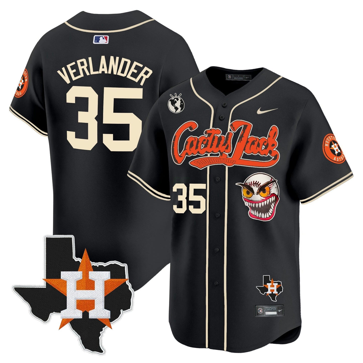 Camisa MLB Men’s Houston Cactus Jack Patch Vapor Premier Limited Jersey V6 – Stitched