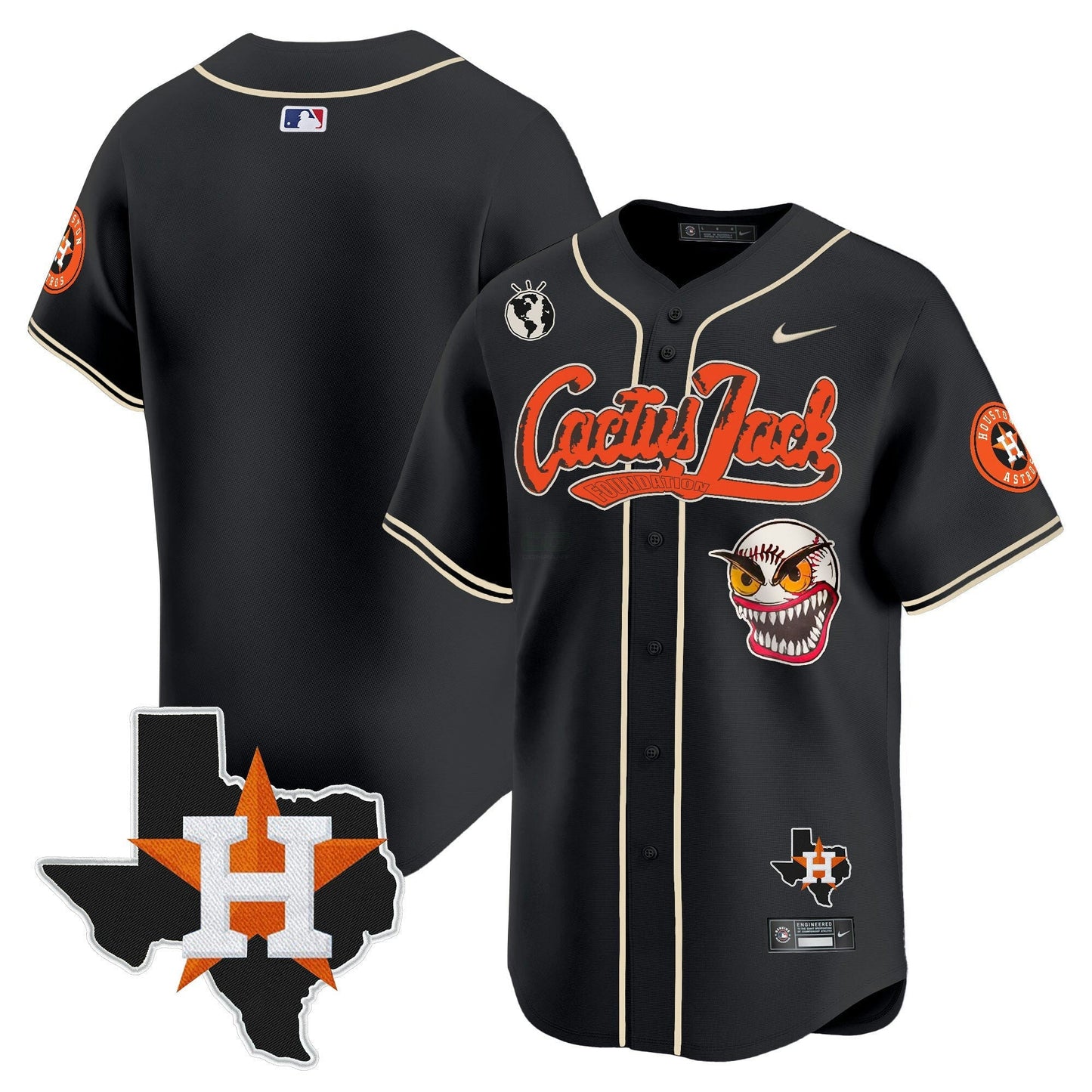 Camisa MLB Men’s Houston Cactus Jack Patch Vapor Premier Limited Jersey V6 – Stitched