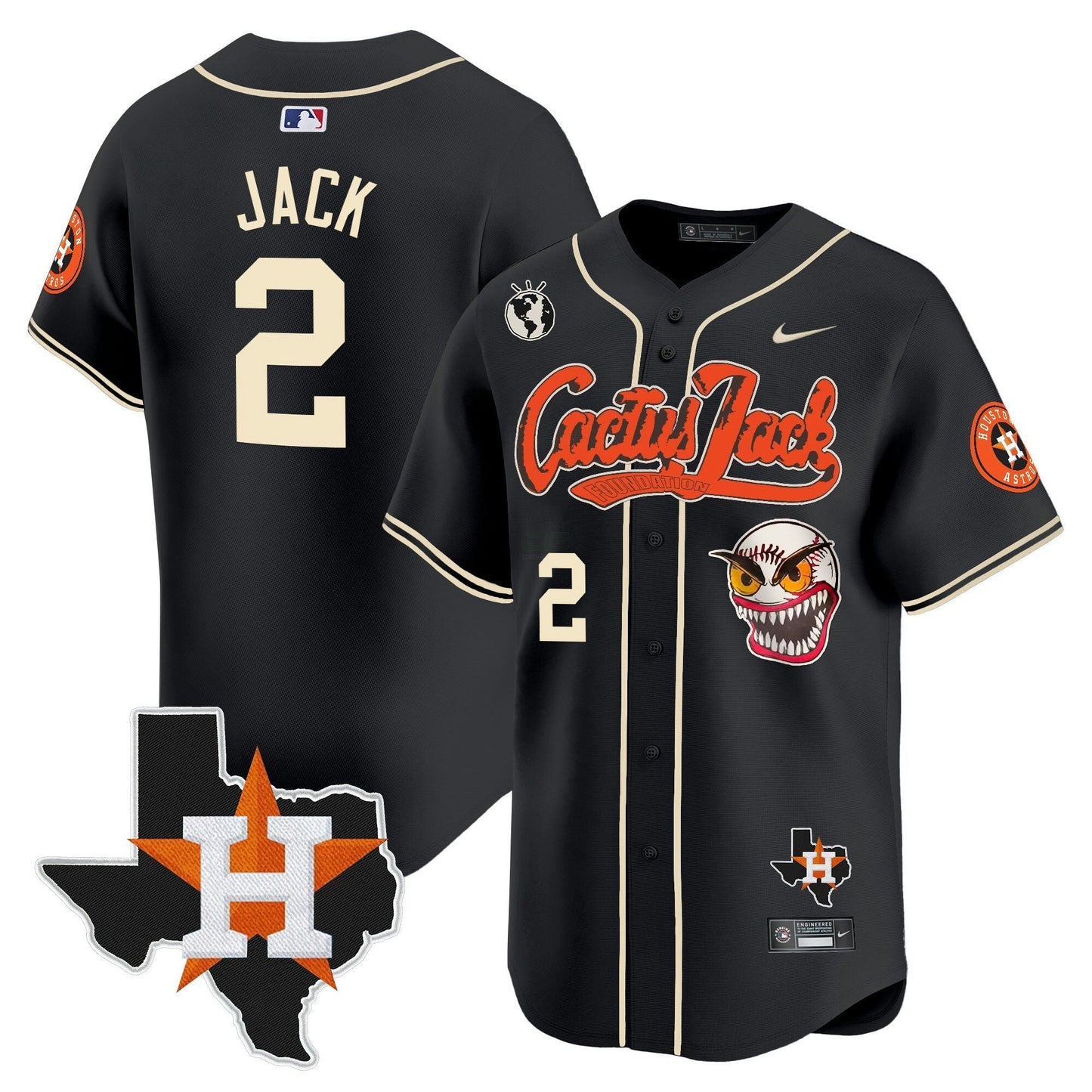 Camisa MLB Men’s Houston Cactus Jack Patch Vapor Premier Limited Jersey V6 – Stitched