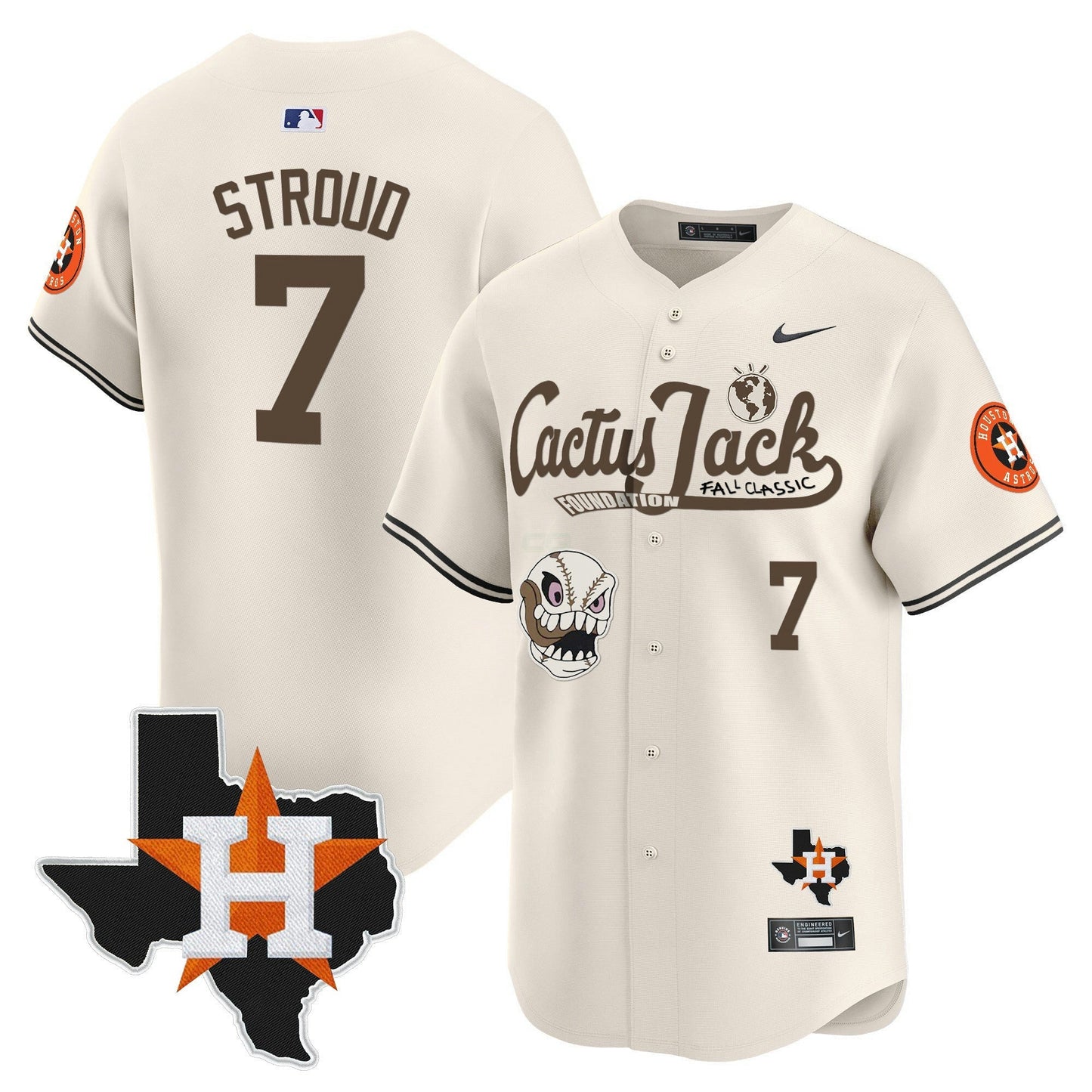 Camisa MLB Men’s Houston Cactus Jack Patch Vapor Premier Limited Jersey V8 – Stitched