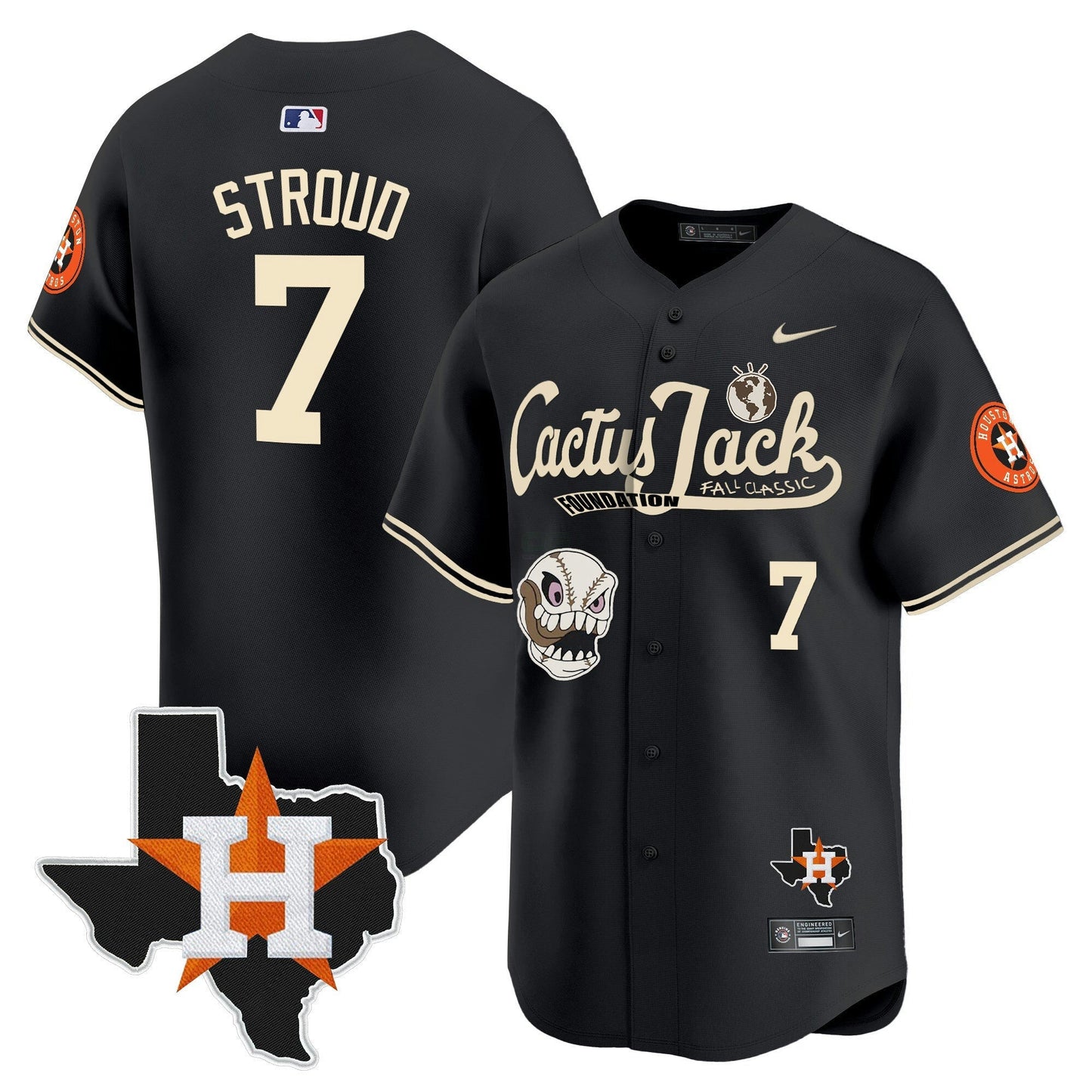 Camisa MLB Men’s Houston Cactus Jack Patch Vapor Premier Limited Jersey V8 – Stitched