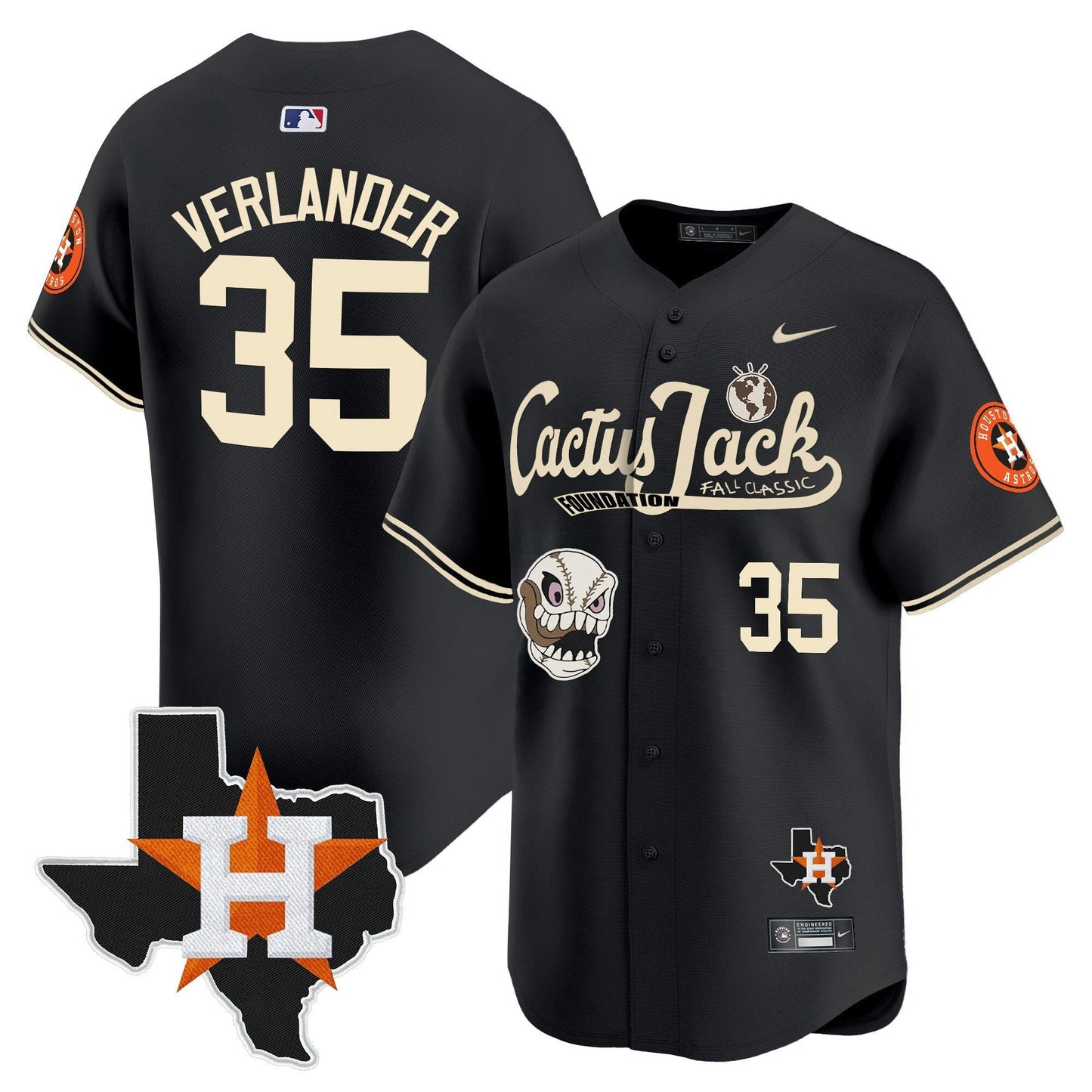 Camisa MLB Men’s Houston Cactus Jack Patch Vapor Premier Limited Jersey V8 – Stitched