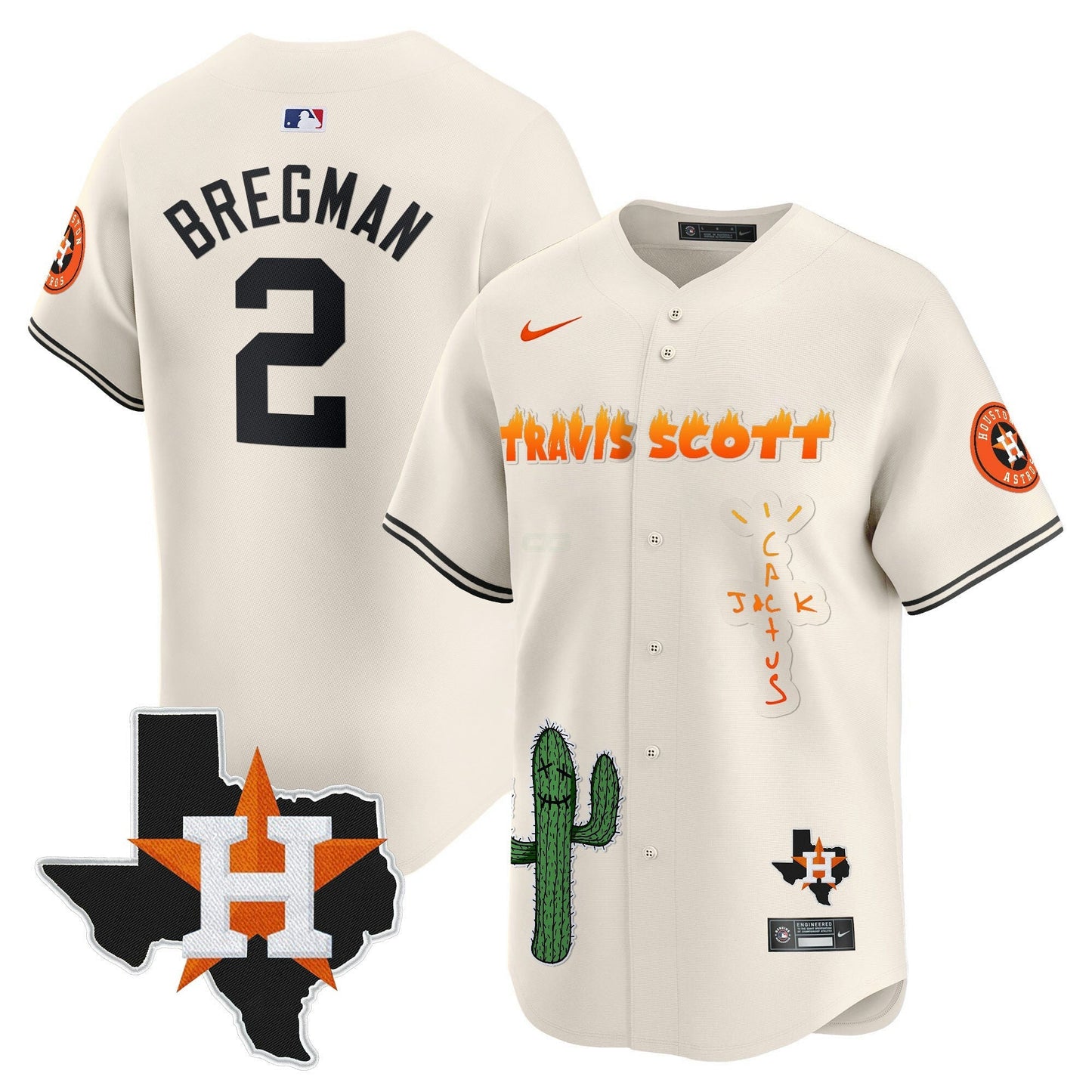 Camisa MLB Men’s Houston Cactus Jack Patch Vapor Premier Limited Jersey V9 – Stitched
