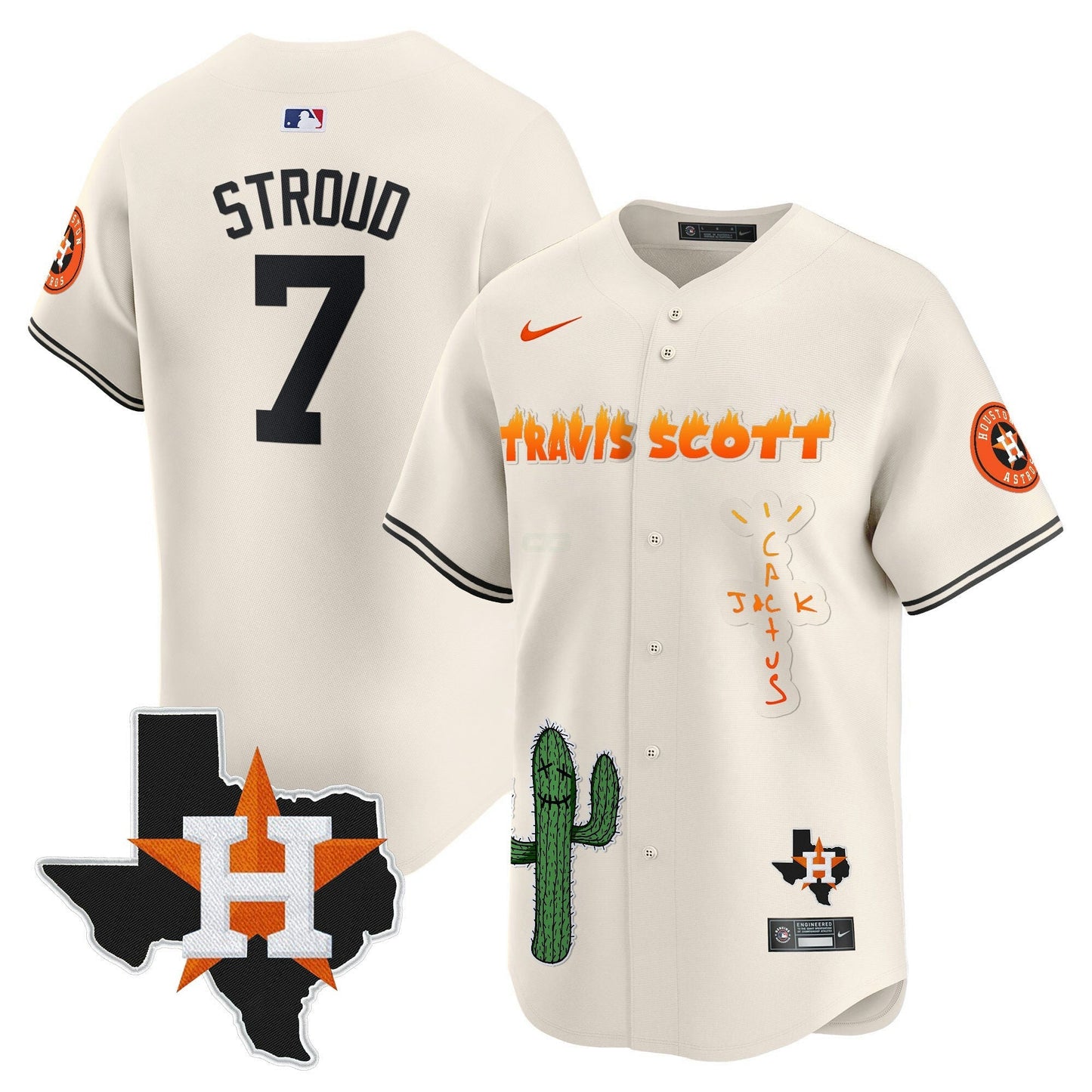 Camisa MLB Men’s Houston Cactus Jack Patch Vapor Premier Limited Jersey V9 – Stitched