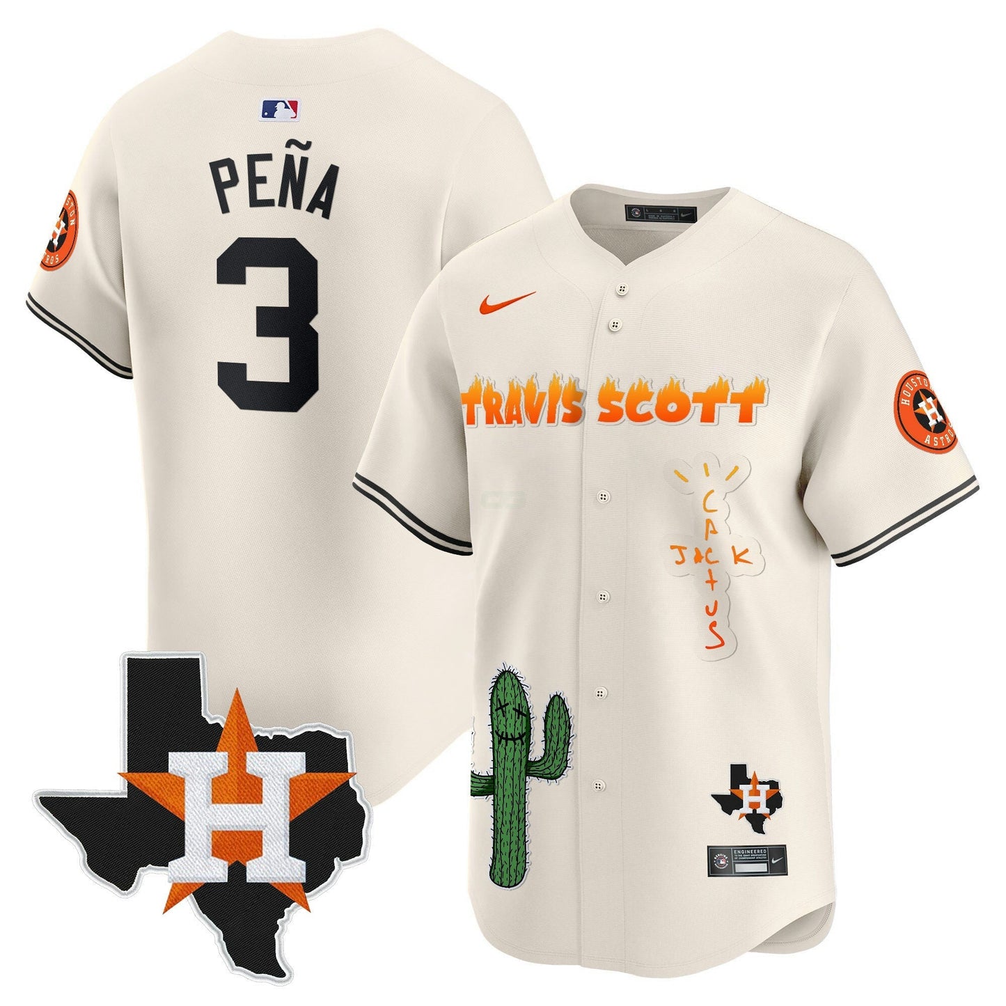 Camisa MLB Men’s Houston Cactus Jack Patch Vapor Premier Limited Jersey V9 – Stitched