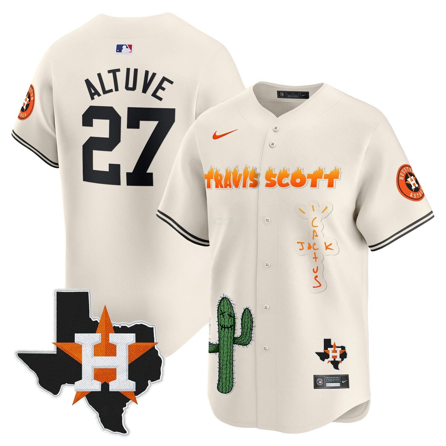 Camisa MLB Men’s Houston Cactus Jack Patch Vapor Premier Limited Jersey V9 – Stitched
