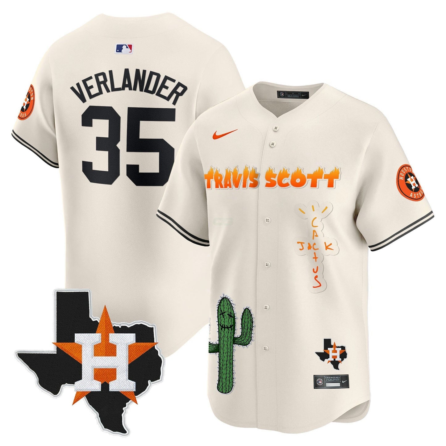 Camisa MLB Men’s Houston Cactus Jack Patch Vapor Premier Limited Jersey V9 – Stitched