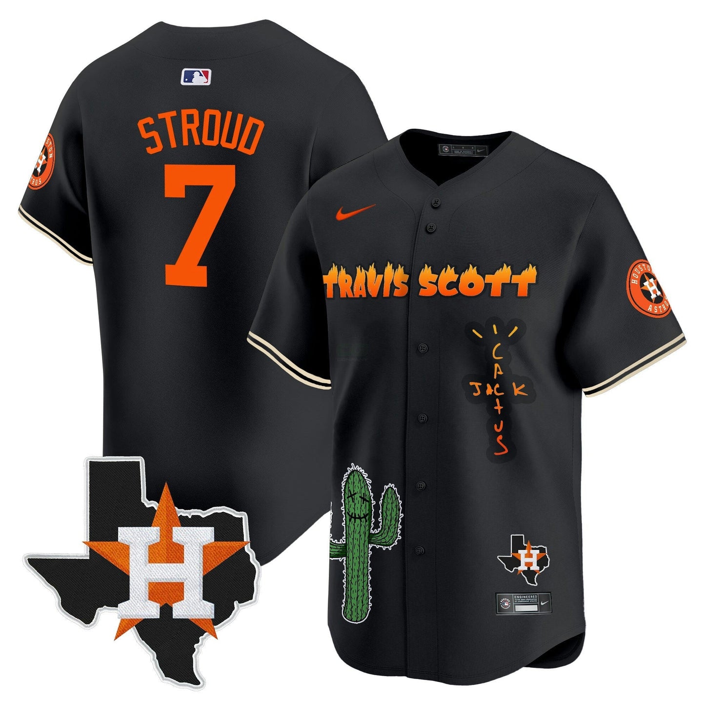 Camisa MLB Men’s Houston Cactus Jack Patch Vapor Premier Limited Jersey V9 – Stitched