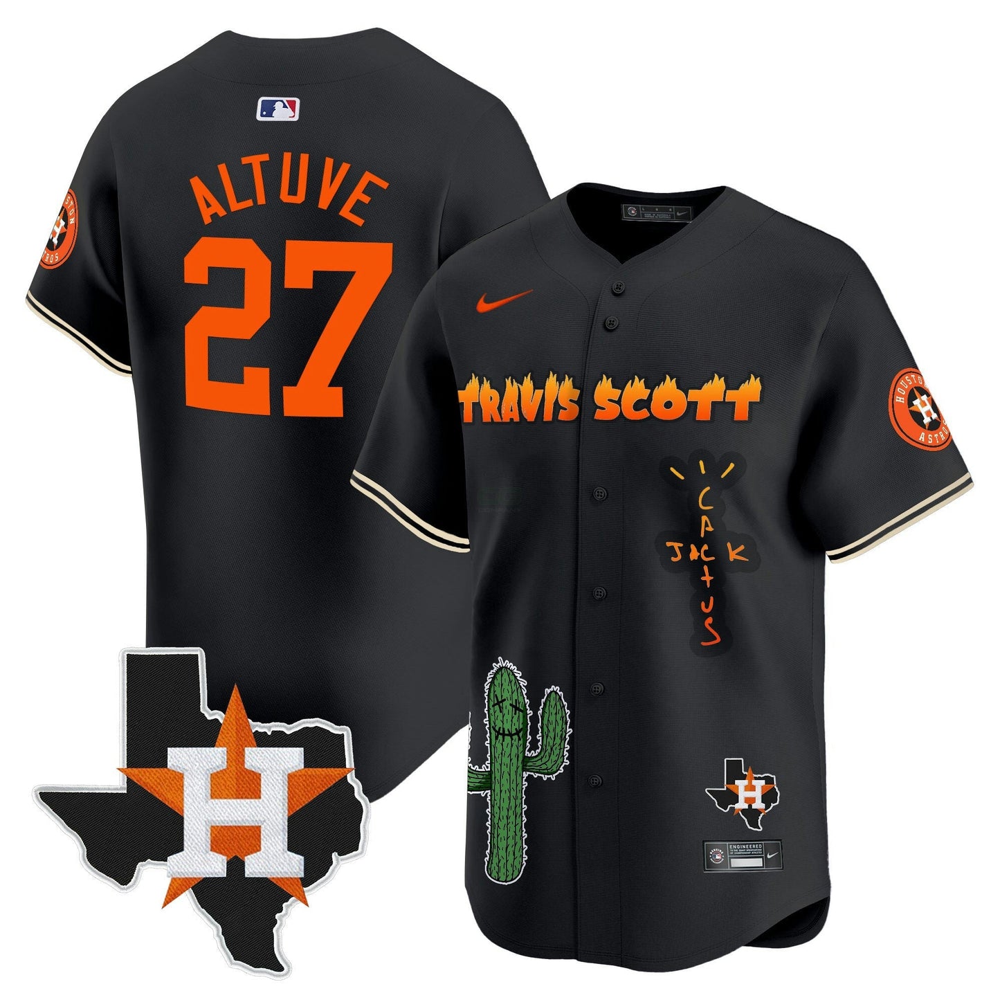 Camisa MLB Men’s Houston Cactus Jack Patch Vapor Premier Limited Jersey V9 – Stitched