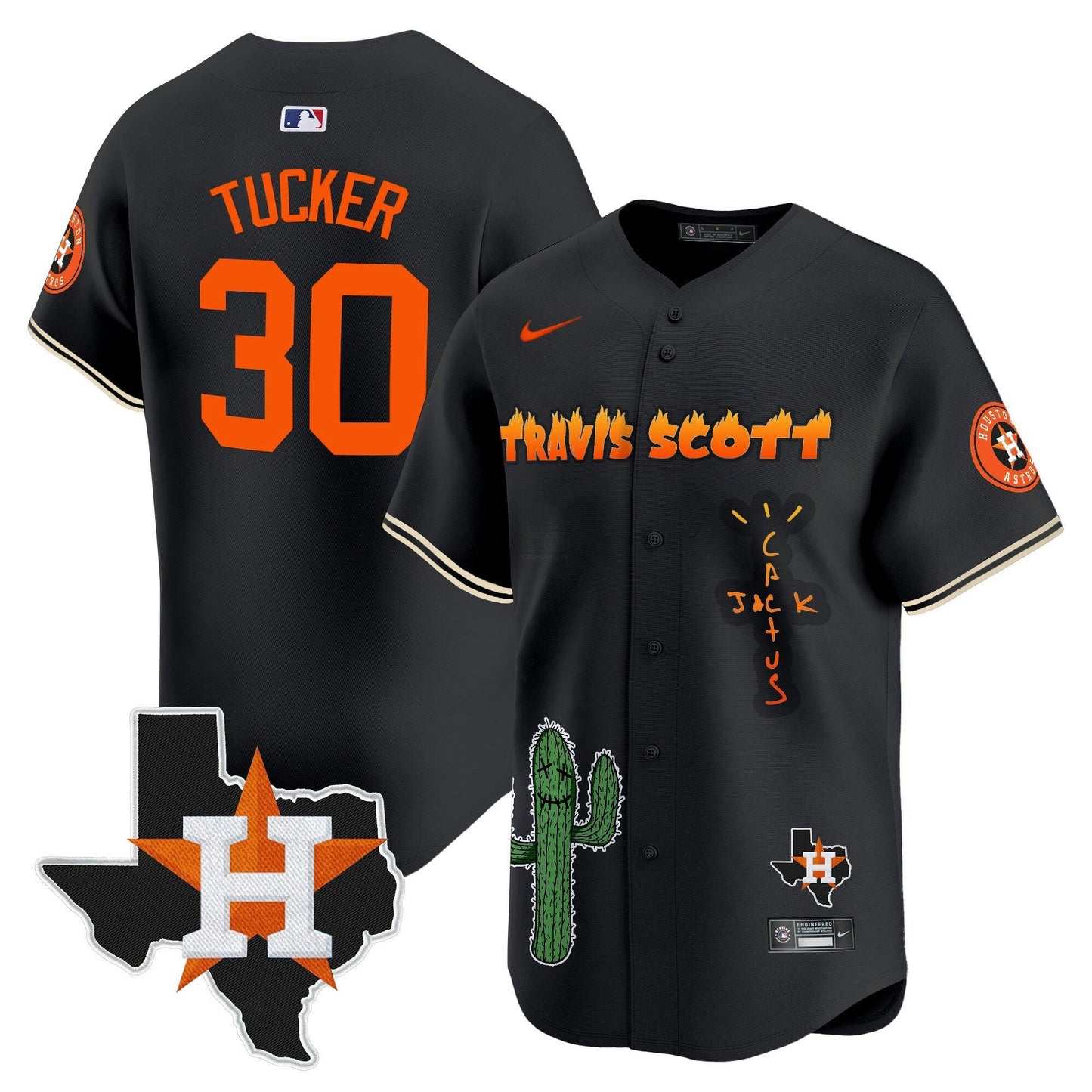 Camisa MLB Men’s Houston Cactus Jack Patch Vapor Premier Limited Jersey V9 – Stitched
