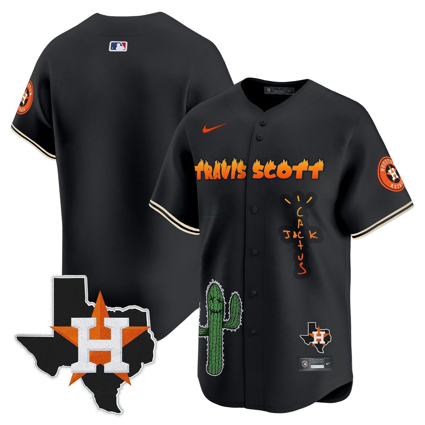 Camisa MLB Men’s Houston Cactus Jack Patch Vapor Premier Limited Jersey V9 – Stitched