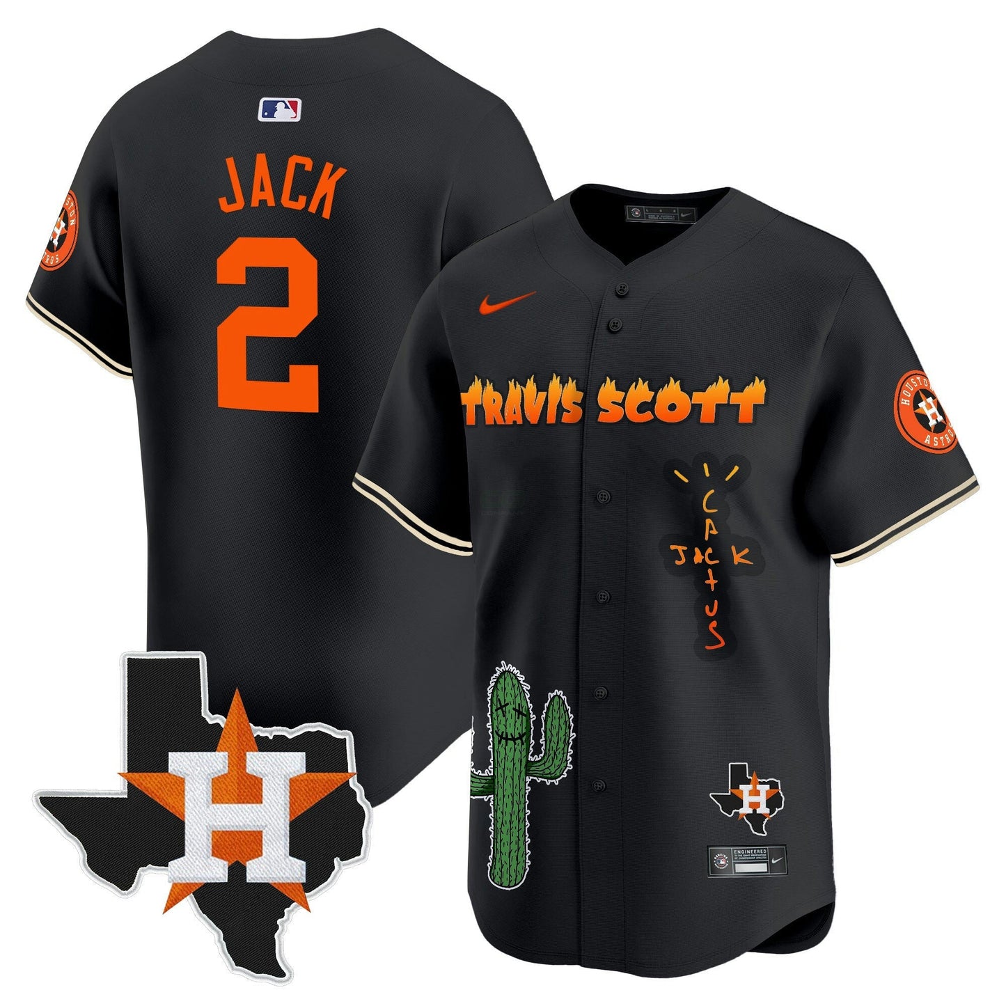 Camisa MLB Men’s Houston Cactus Jack Patch Vapor Premier Limited Jersey V9 – Stitched