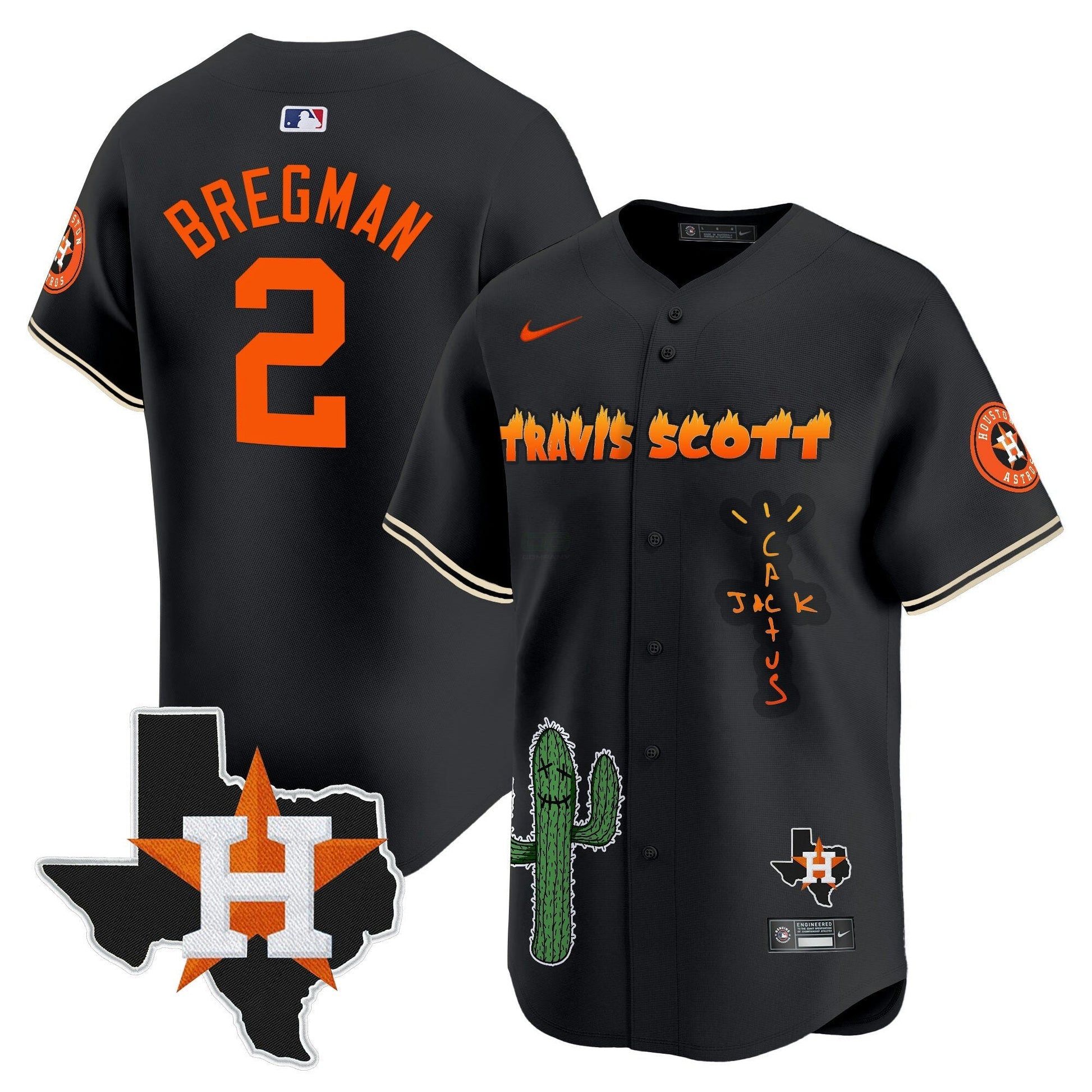 Camisa MLB Men’s Houston Cactus Jack Patch Vapor Premier Limited Jersey V9 – Stitched