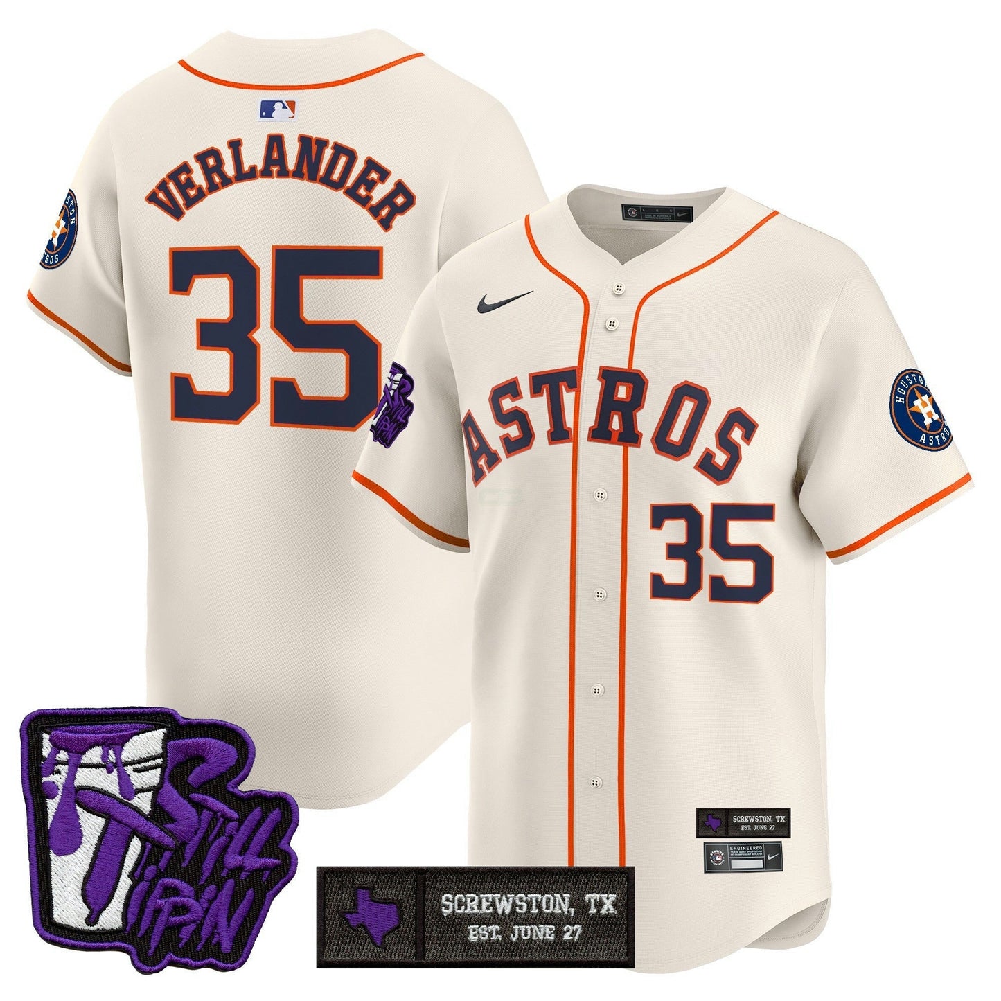 Camisa MLB Men’s Houston DJ Screw Still Tippin Purple Patch Vapor Premier Limited Jersey