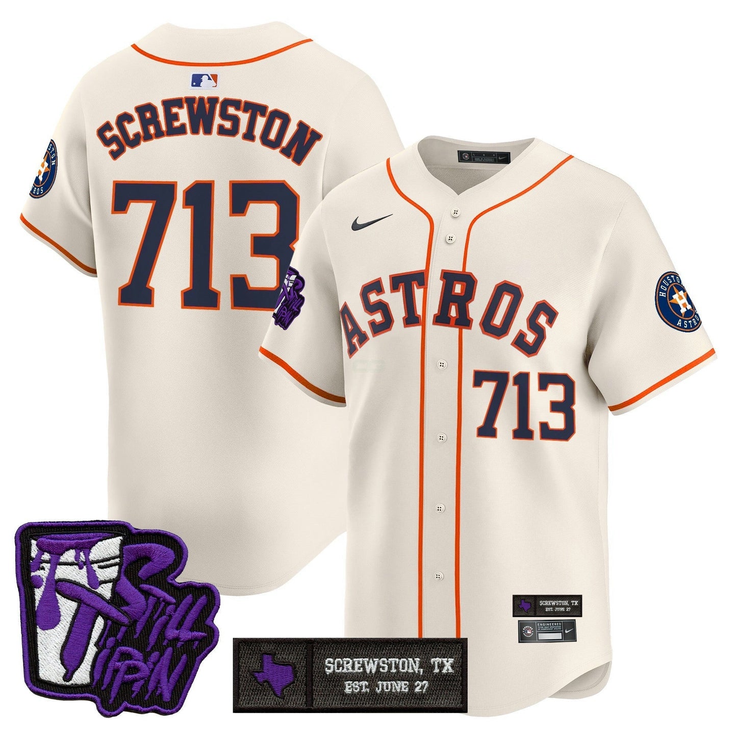 Camisa MLB Men’s Houston DJ Screw Still Tippin Purple Patch Vapor Premier Limited Jersey