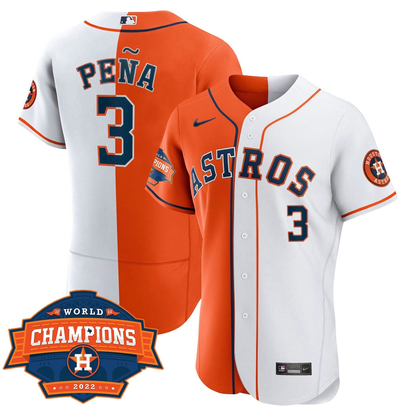 Camisa MLB Men’s Houston Flex Base Split 2022 Champions Limited Player Jersey - Branca Laranja