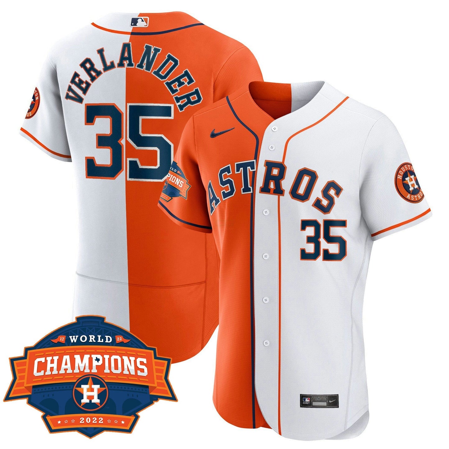 Camisa MLB Men’s Houston Flex Base Split 2022 Champions Limited Player Jersey - Branca Laranja