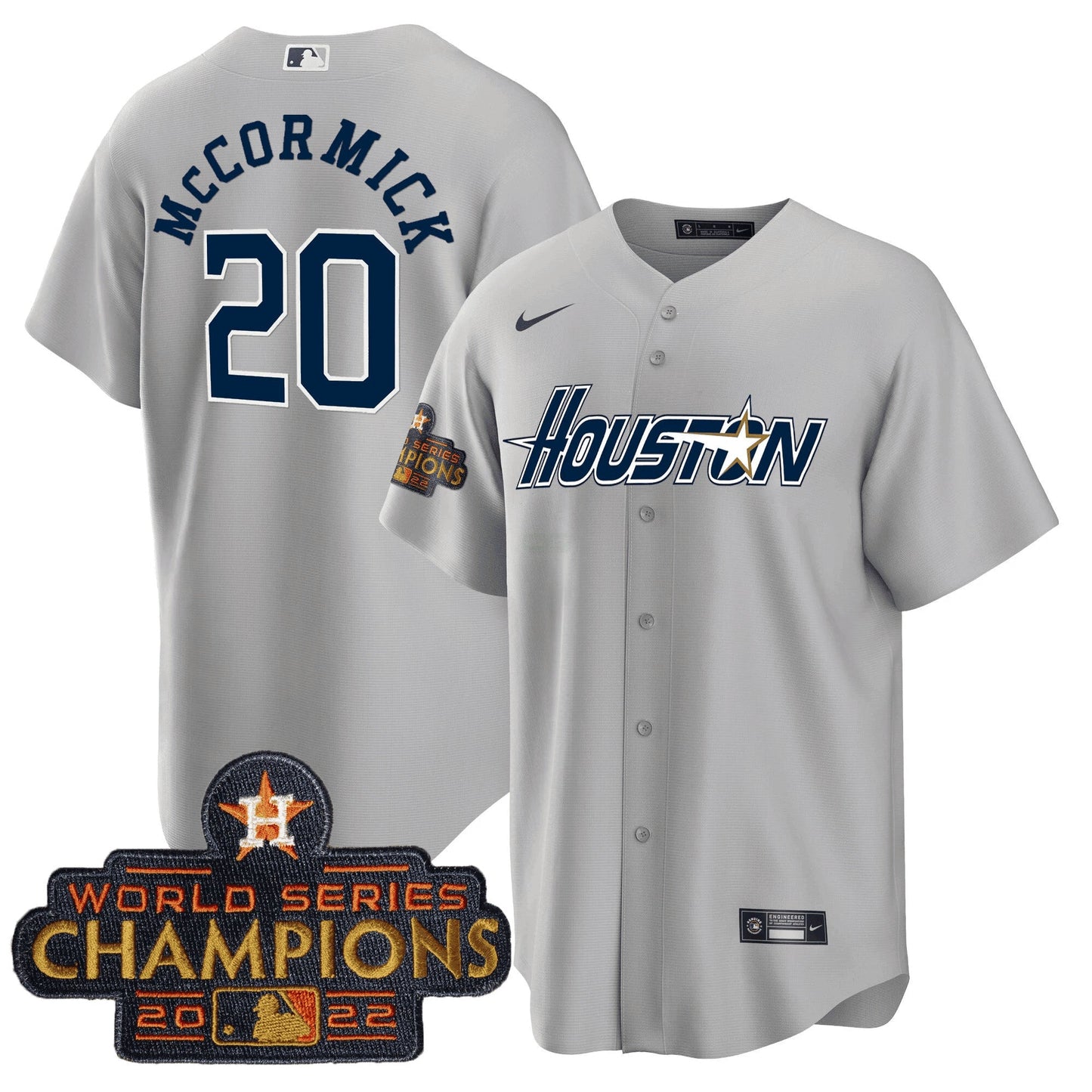 Camisa MLB Men’s Houston Gray & Dourada 2023 Champions Patch Jersey