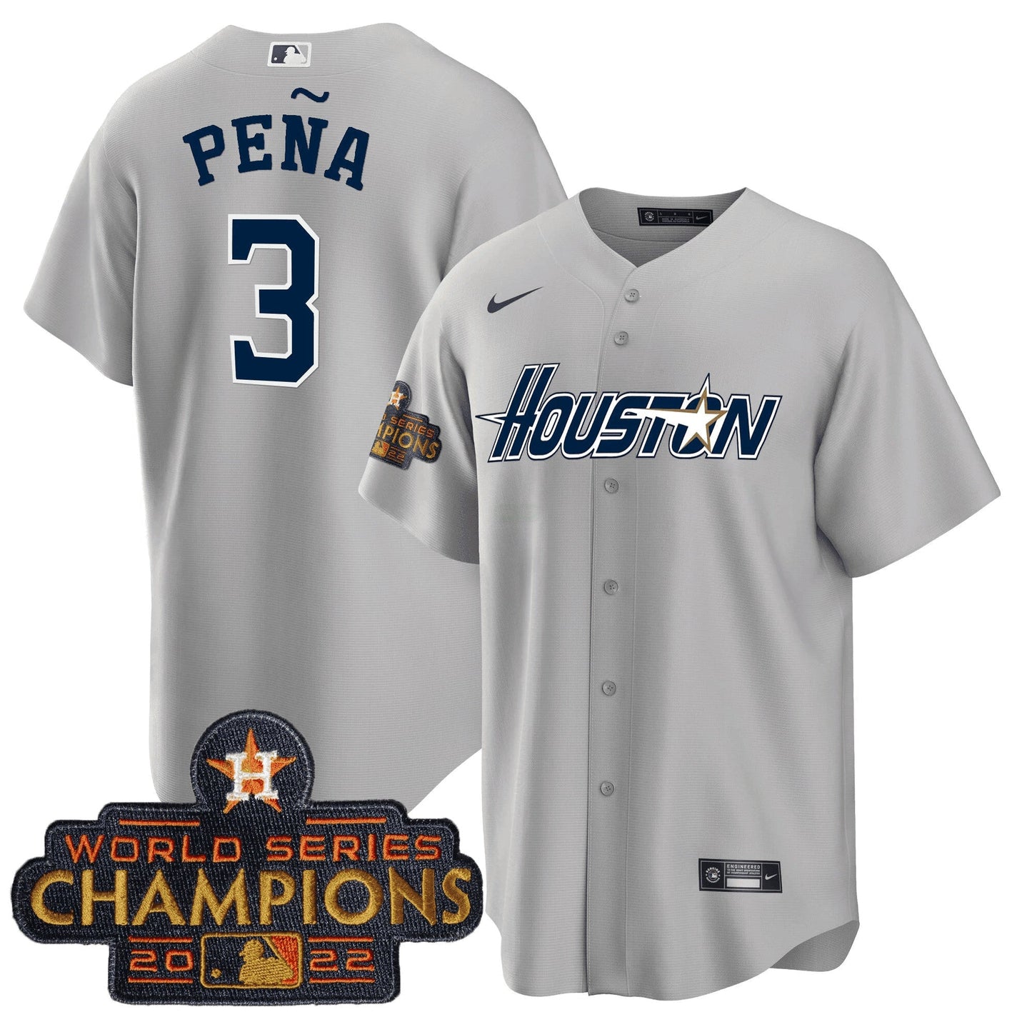 Camisa MLB Men’s Houston Gray & Dourada 2023 Champions Patch Jersey