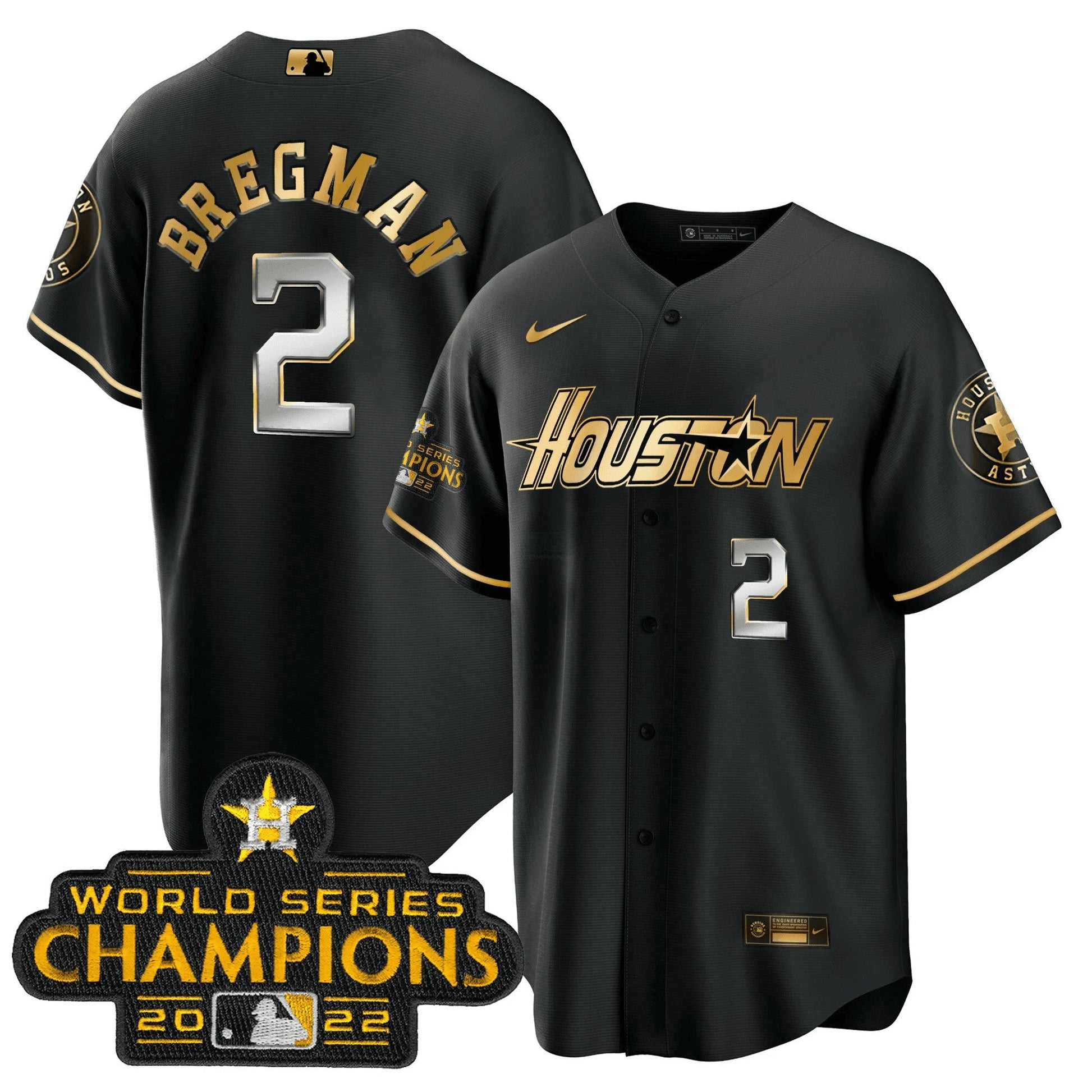 Camisa MLB Men’s Houston Gray & Dourada 2023 Champions Patch Jersey