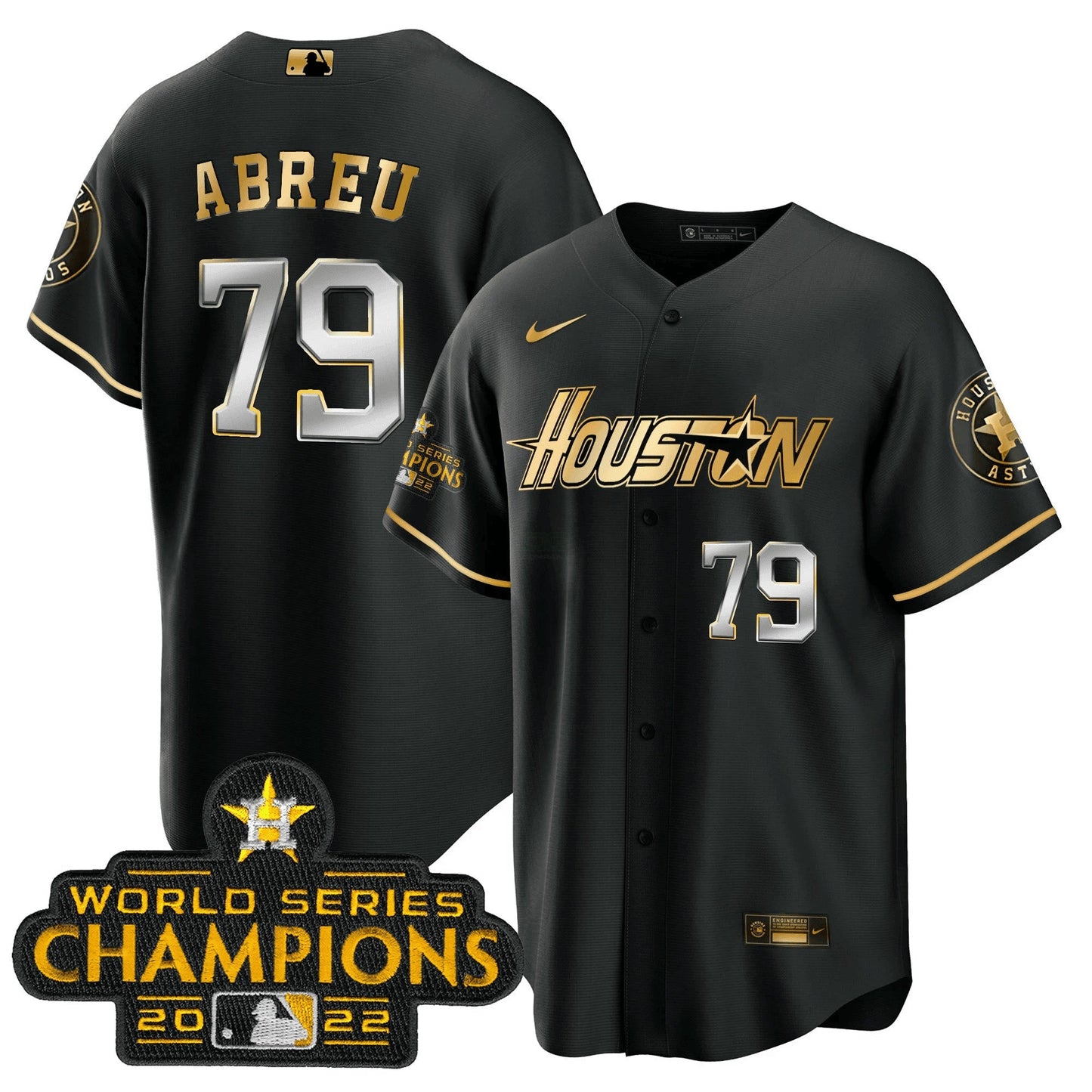 Camisa MLB Men’s Houston Gray & Dourada 2023 Champions Patch Jersey