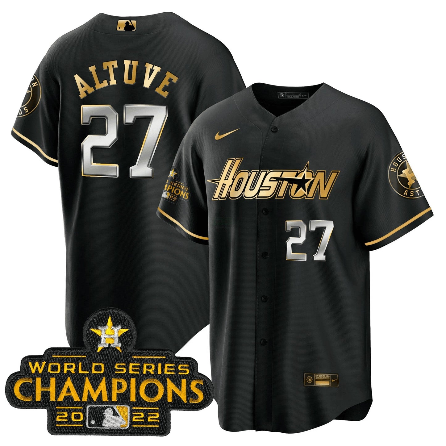 Camisa MLB Men’s Houston Gray & Dourada 2023 Champions Patch Jersey