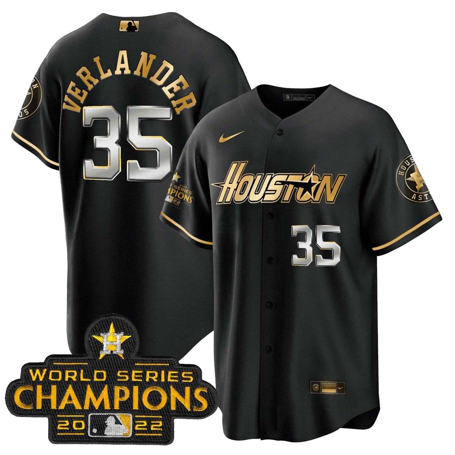 Camisa MLB Men’s Houston Gray & Dourada 2023 Champions Patch Jersey