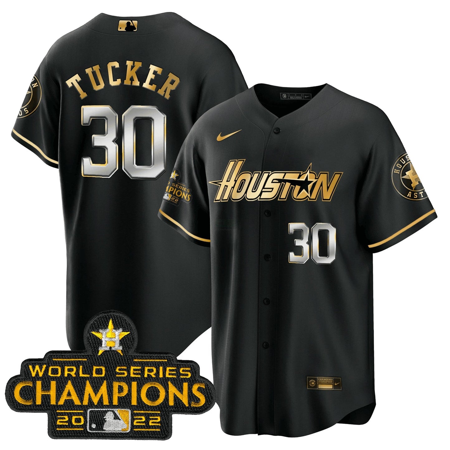 Camisa MLB Men’s Houston Gray & Dourada 2023 Champions Patch Jersey