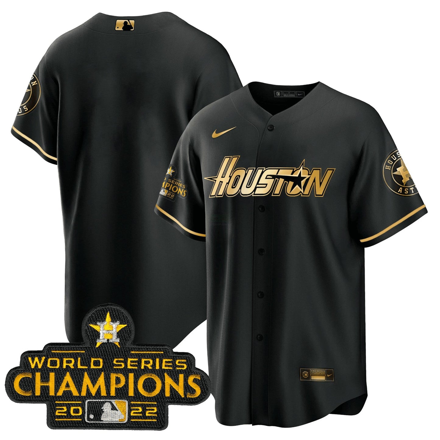Camisa MLB Men’s Houston Gray & Dourada 2023 Champions Patch Jersey
