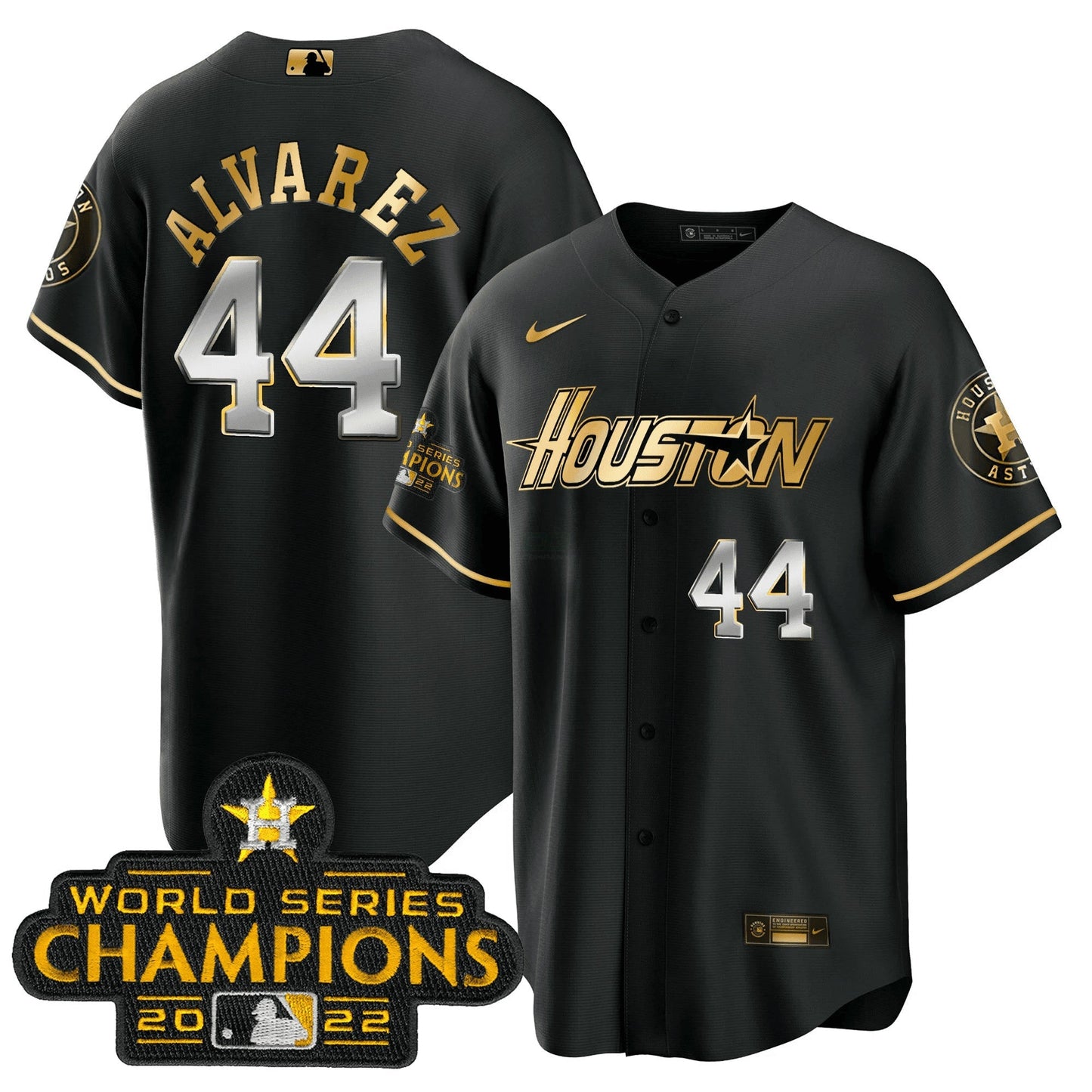 Camisa MLB Men’s Houston Gray & Dourada 2023 Champions Patch Jersey